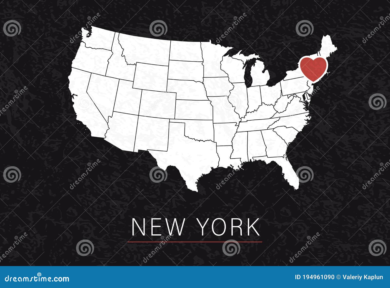 Love New York Picture. Map of United States with Heart As City Point ...