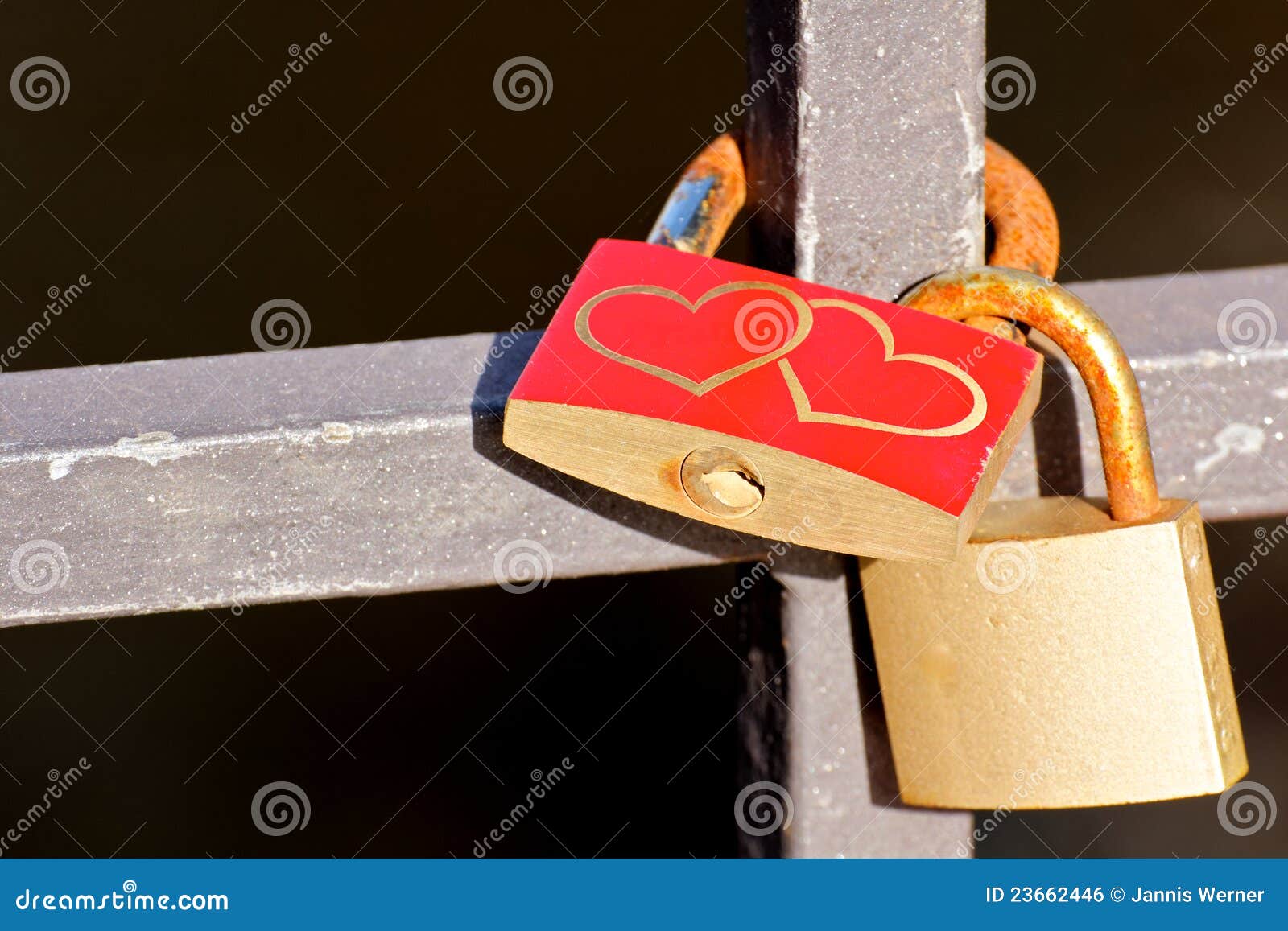 Love Padlocks at a Bridge stock photo. Image of handrail 23662446