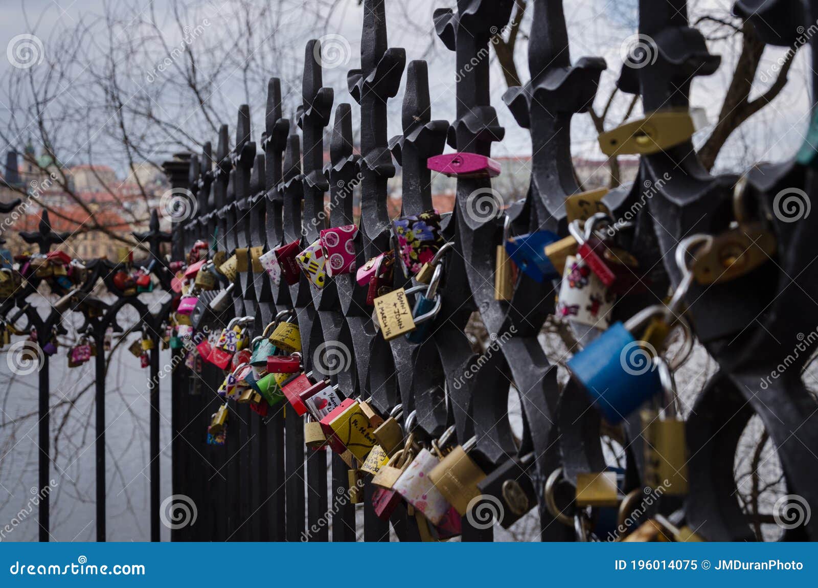 Love Padlocks on a Bridge in Prague, Czech Republic Editorial Image