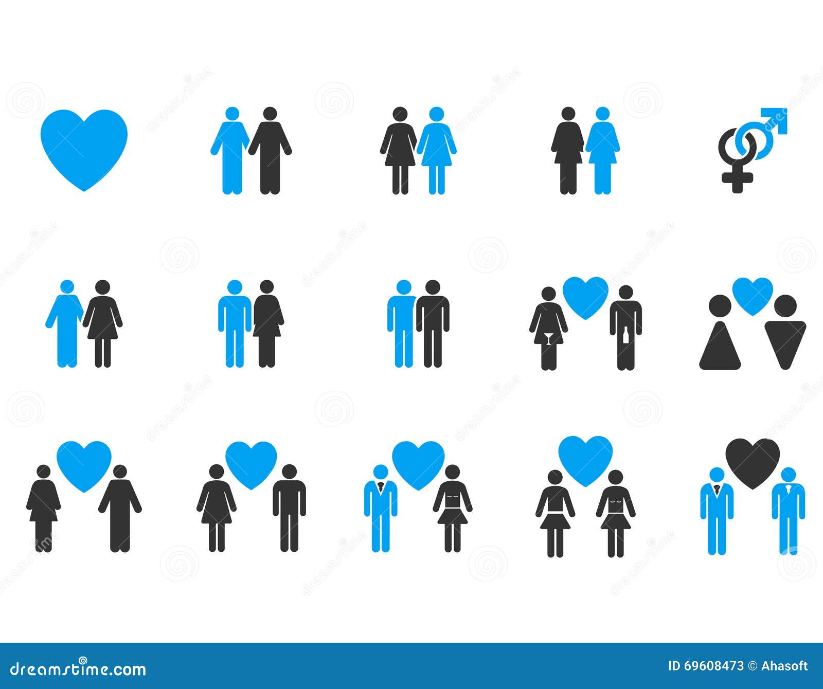 Love Pairs Flat Raster Icon Set Stock Illustration - Illustration of ...
