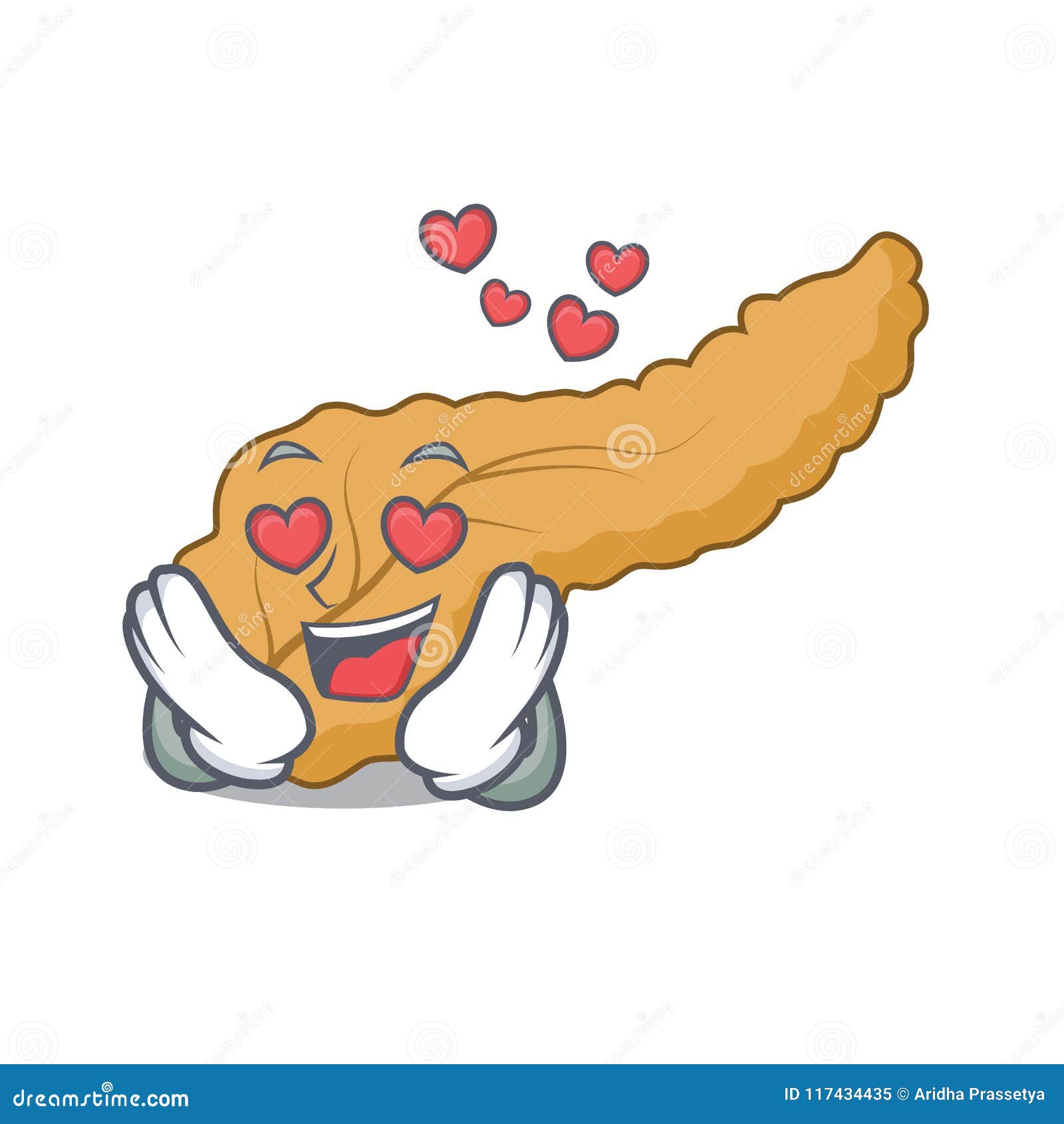 in love pancreas mascot cartoon style