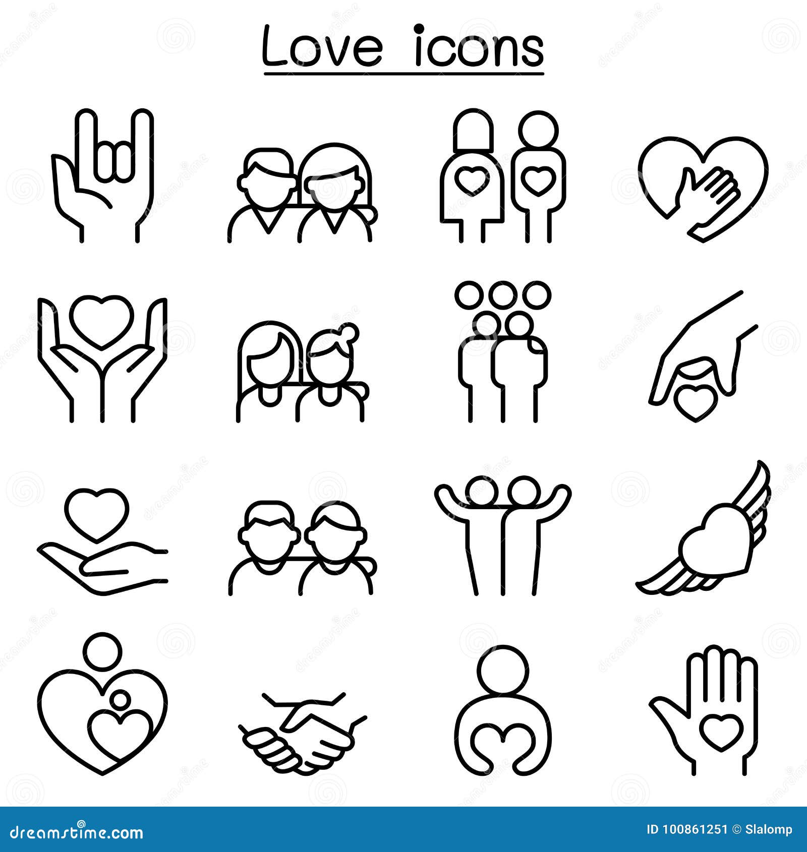 love, relationship, friend, family icon set in thin line style