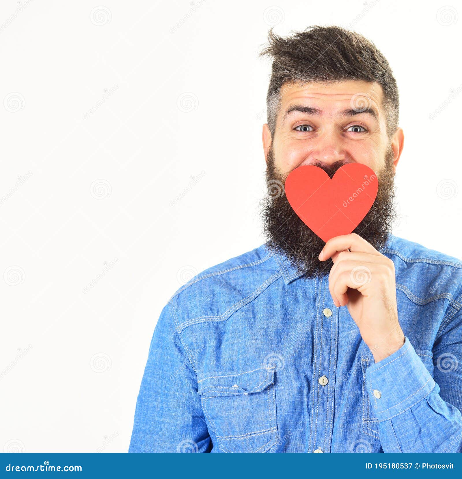 Love And Romantic Feelings Concept Man With Beard Stock Image Image Of Denim Copyspace