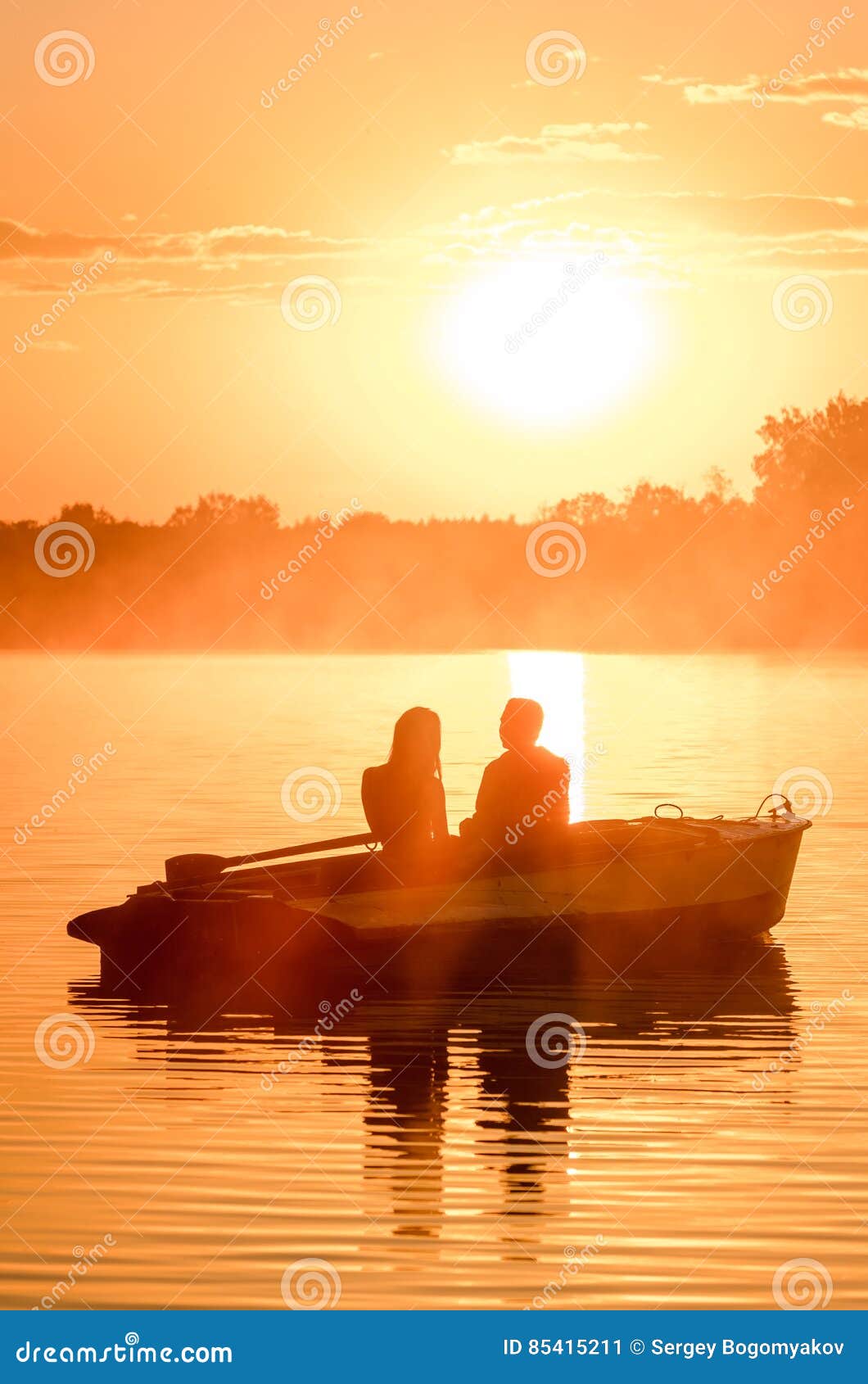 Couple In Love Silhouette At Lake Sunset Royalty-Free ...