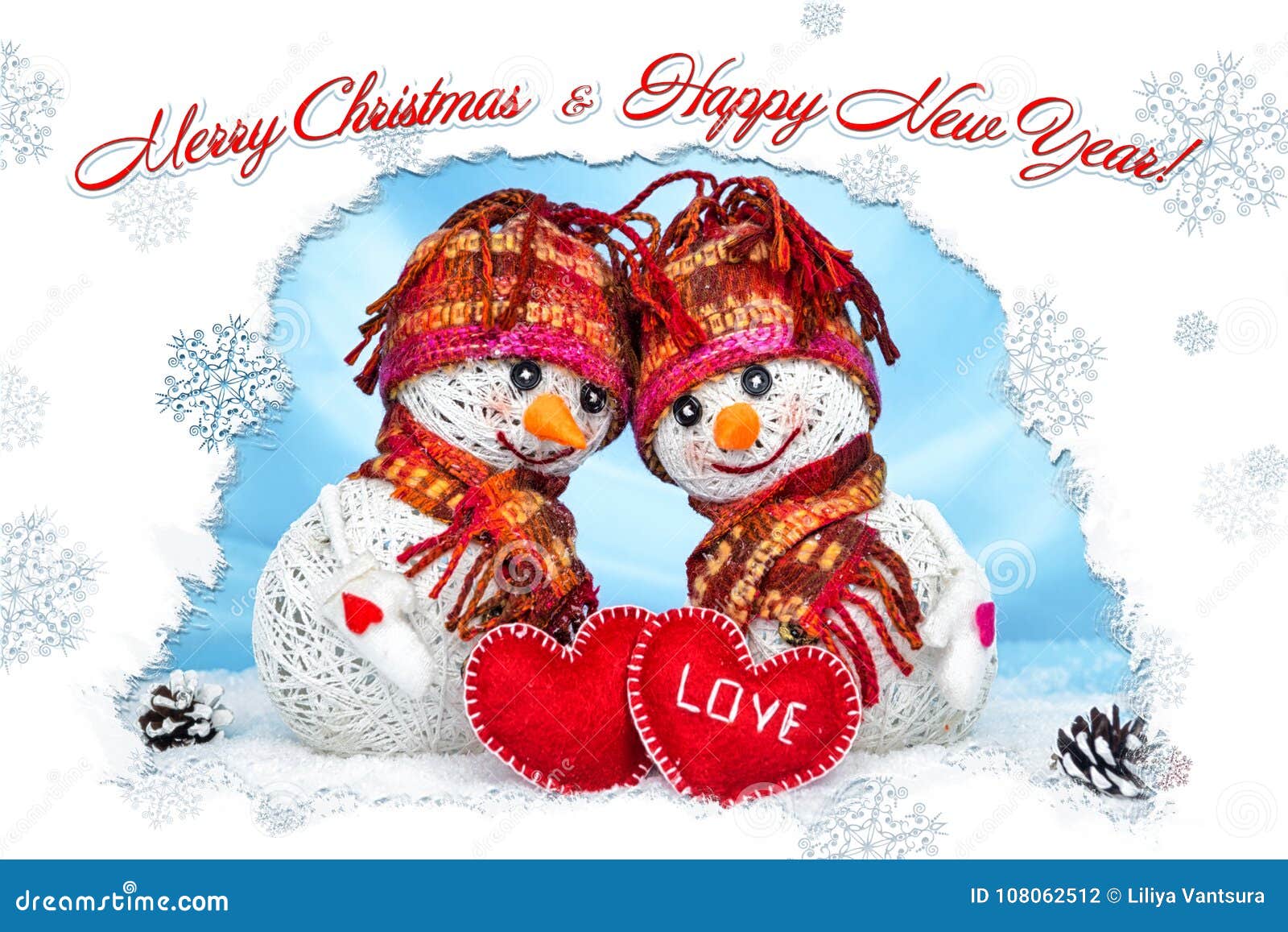 Love Snowmen. Snowfall. Love Concept. Greeting Card Merry ...