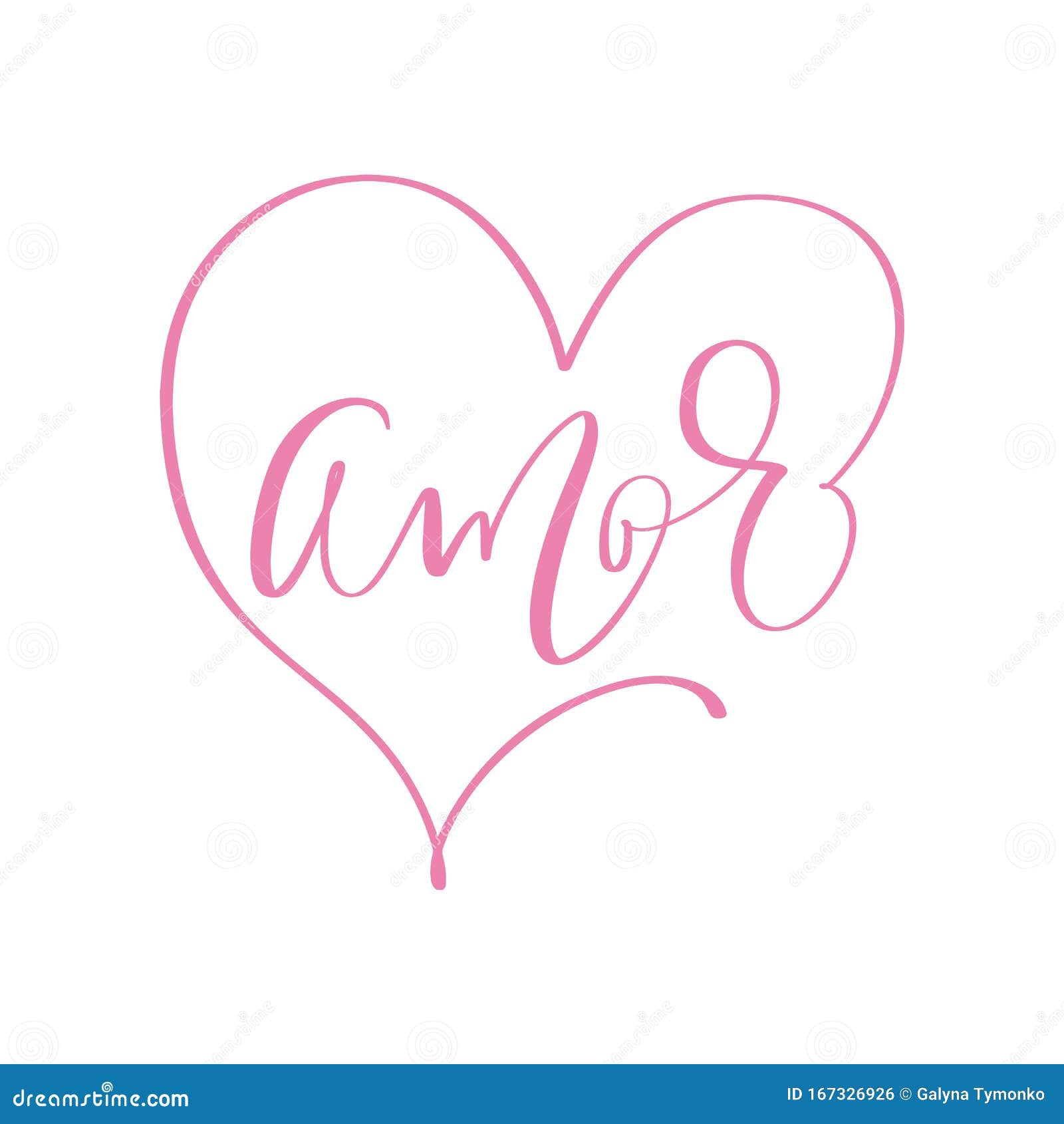 love in spanish  digital valentine calligraphy. amor with heart  hand lettering text. translation from