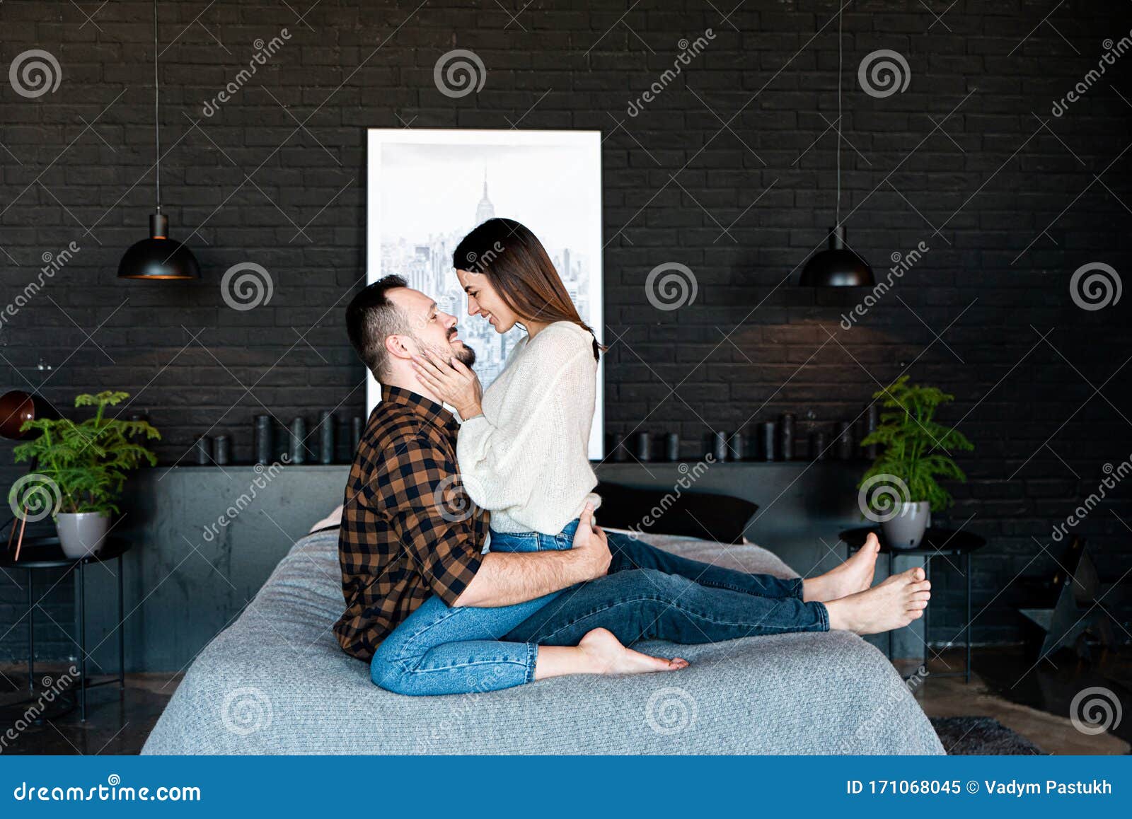 Love Story At Bedroom Couple In Love On Bed Stock Image Image Of