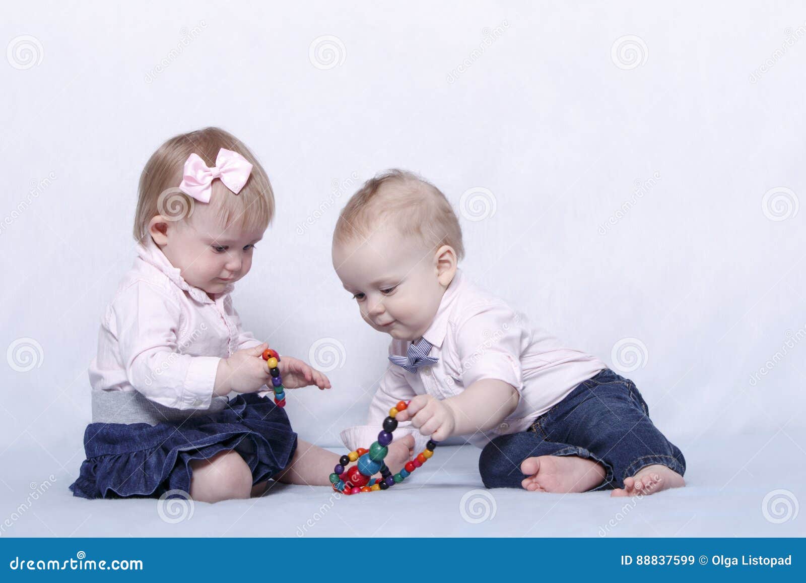 Love Story of Two Cute Kids. Infant Baby Girl and Boy Playing with ...