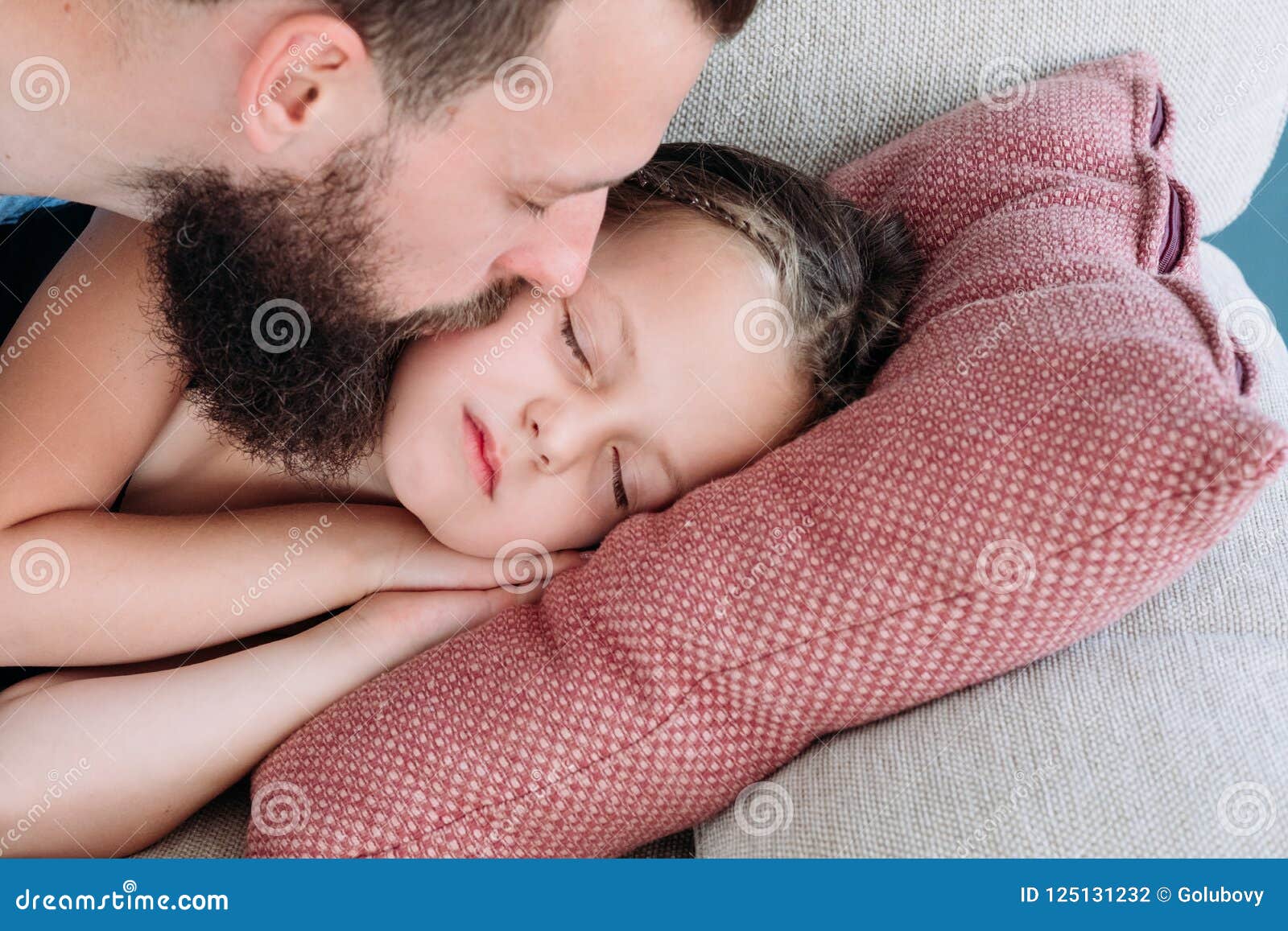 Love Tender Father Kiss Daughter Goodnight Family Stock Photo ...