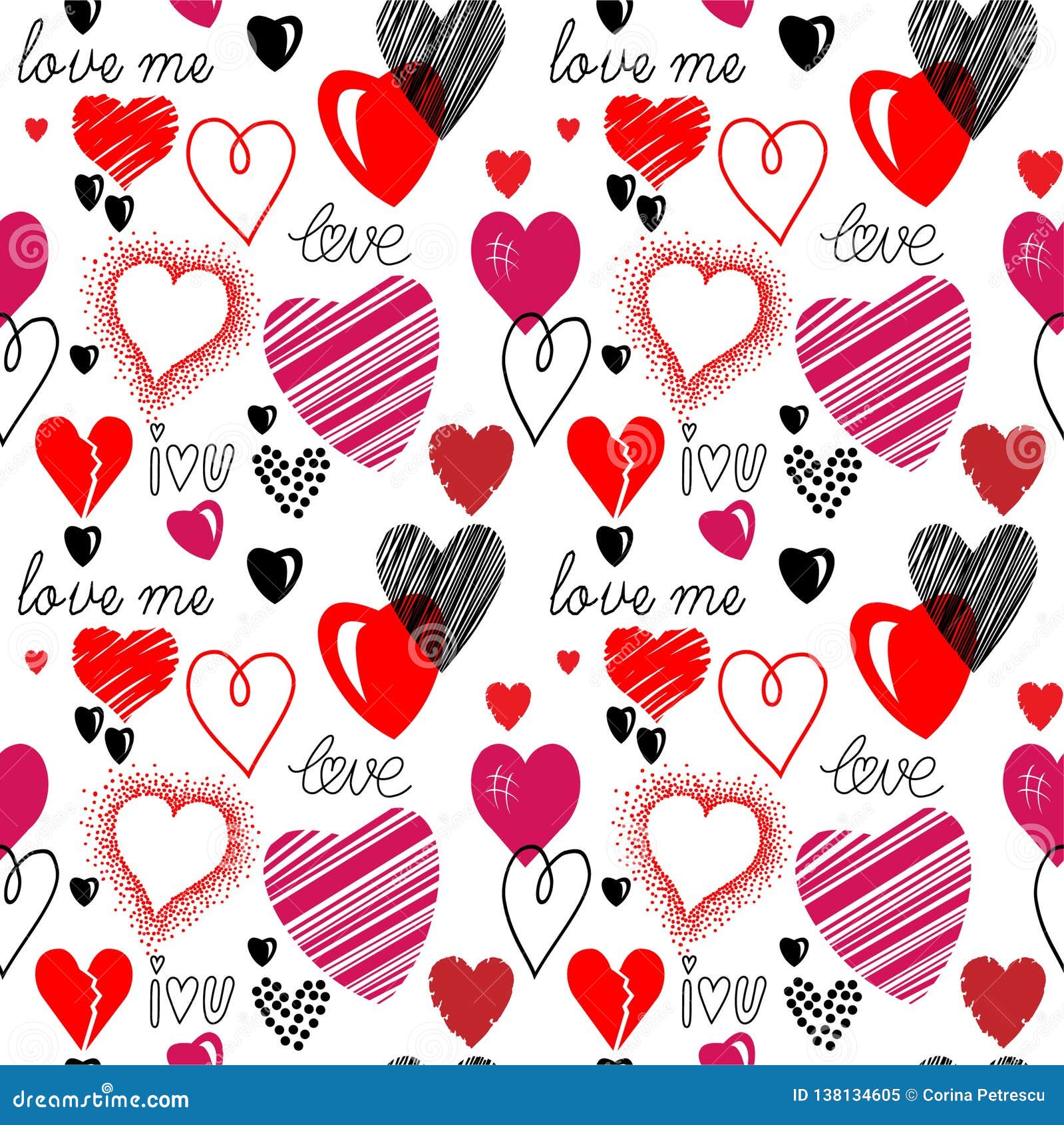 Love Theme Hearts Seamless Background. Stock Vector - Illustration of  holiday, pattern: 138134605