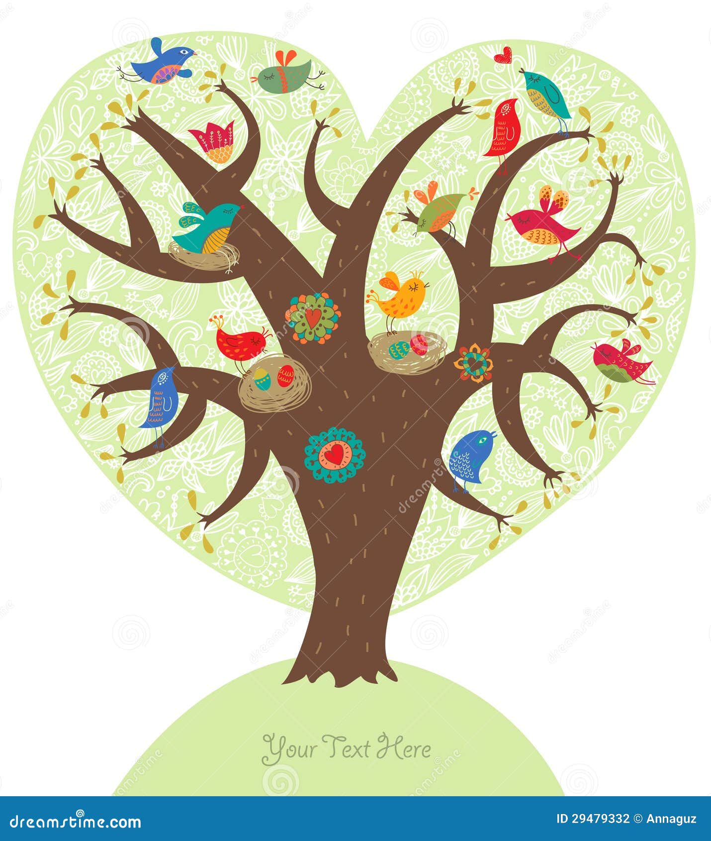 Love tree with cute birds stock vector. Illustration of flower 29479332