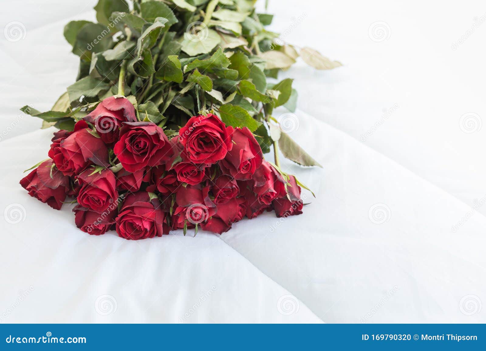 Love and Valentine`s Day Concept. Close Up of Red Roses Bouquet on ...