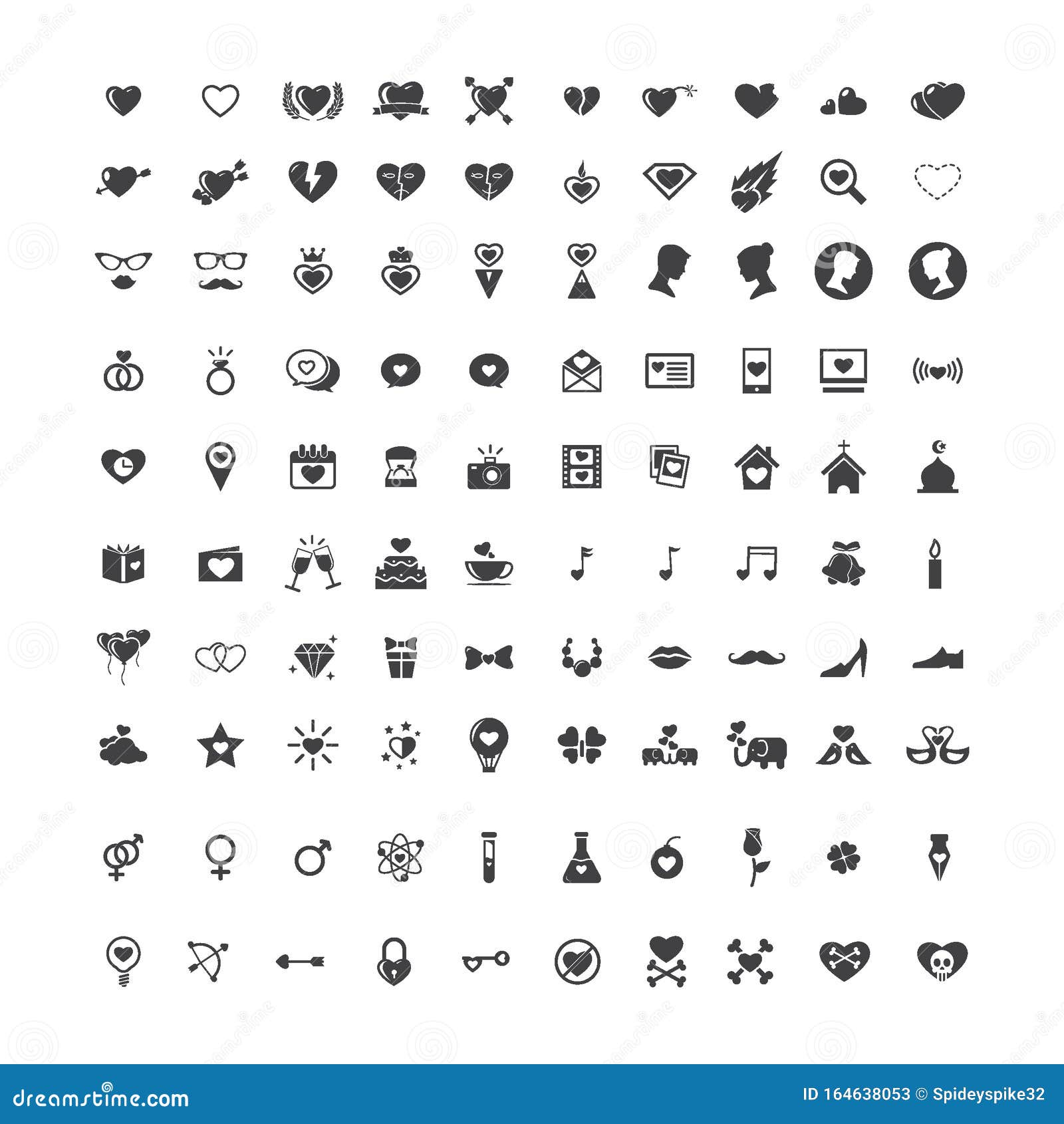 Love Wedding Emoticons Icons Set Stock Vector - Illustration of ...