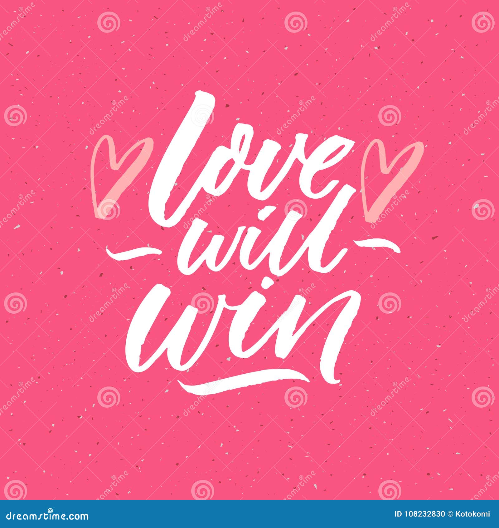 Love Will Win. Romantic Saying, Brush Calligraphy on Pink Background ...