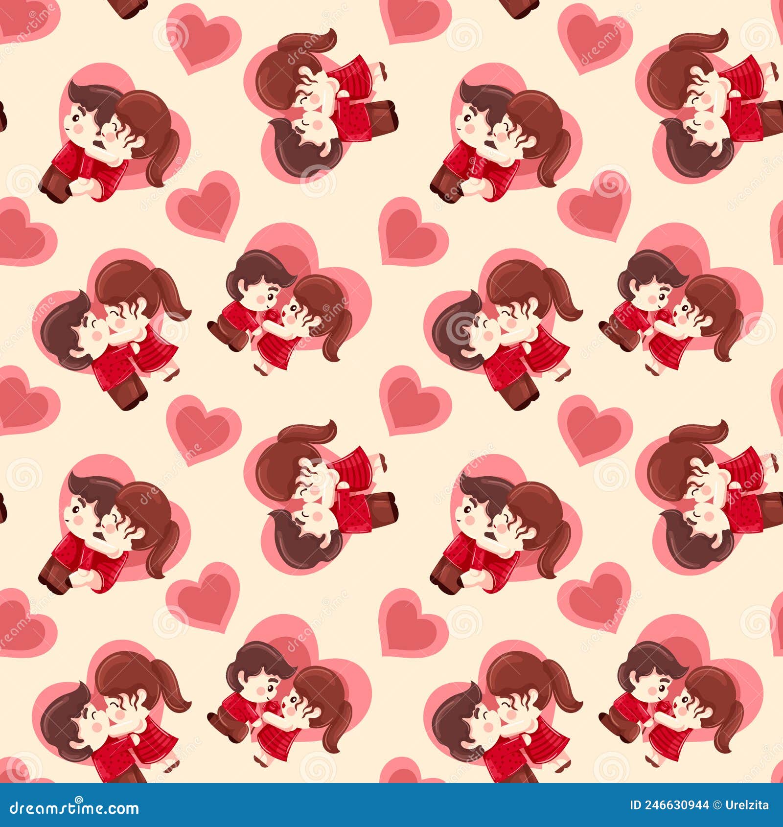 Love Wrapping Paper Pattern with Cute Couple Falling in Love Stock