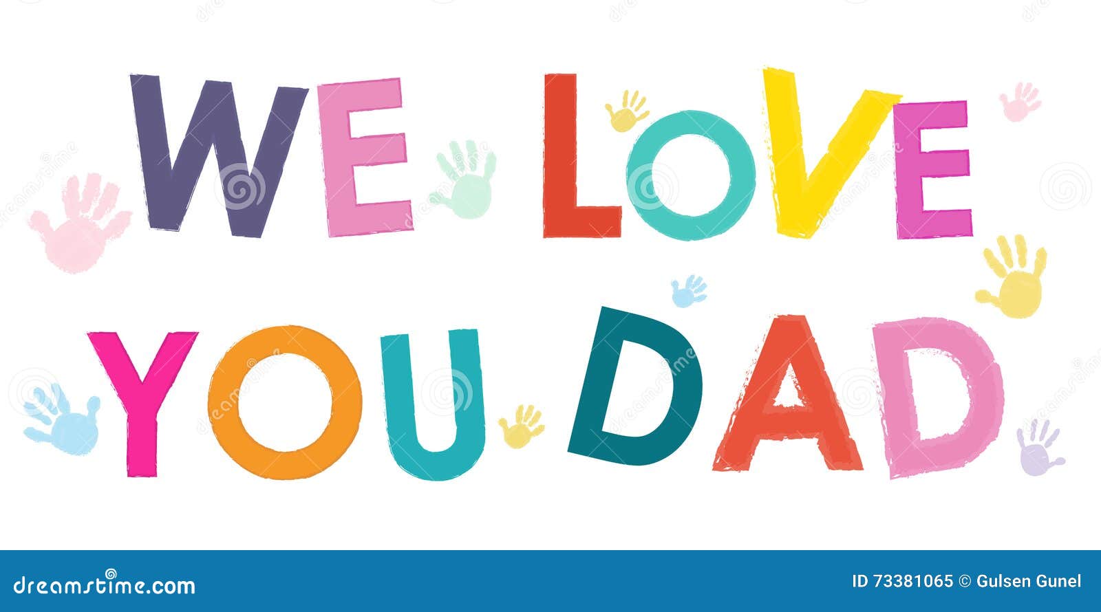 We Love You Dad. Happy Father S Day Card with Hand Prints Vector ...