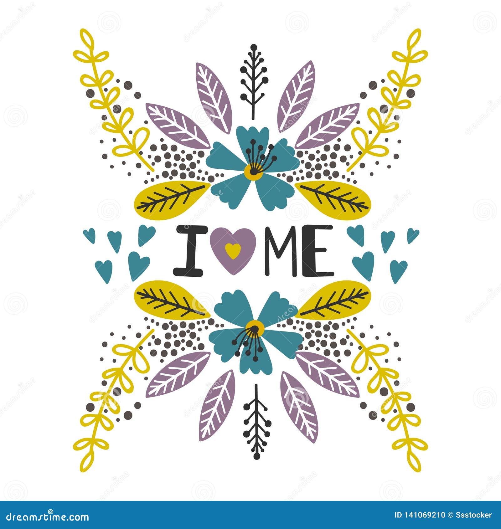 Love Yourself Print with Flowers Stock Vector Illustration of card
