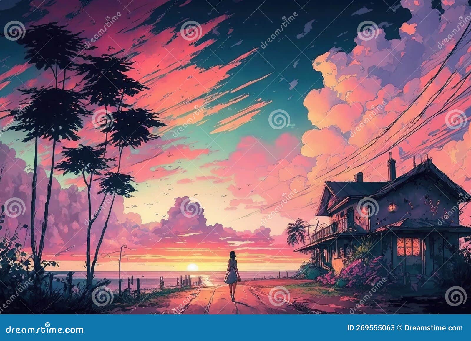 Beautiful anime-style sunset or sunrise 