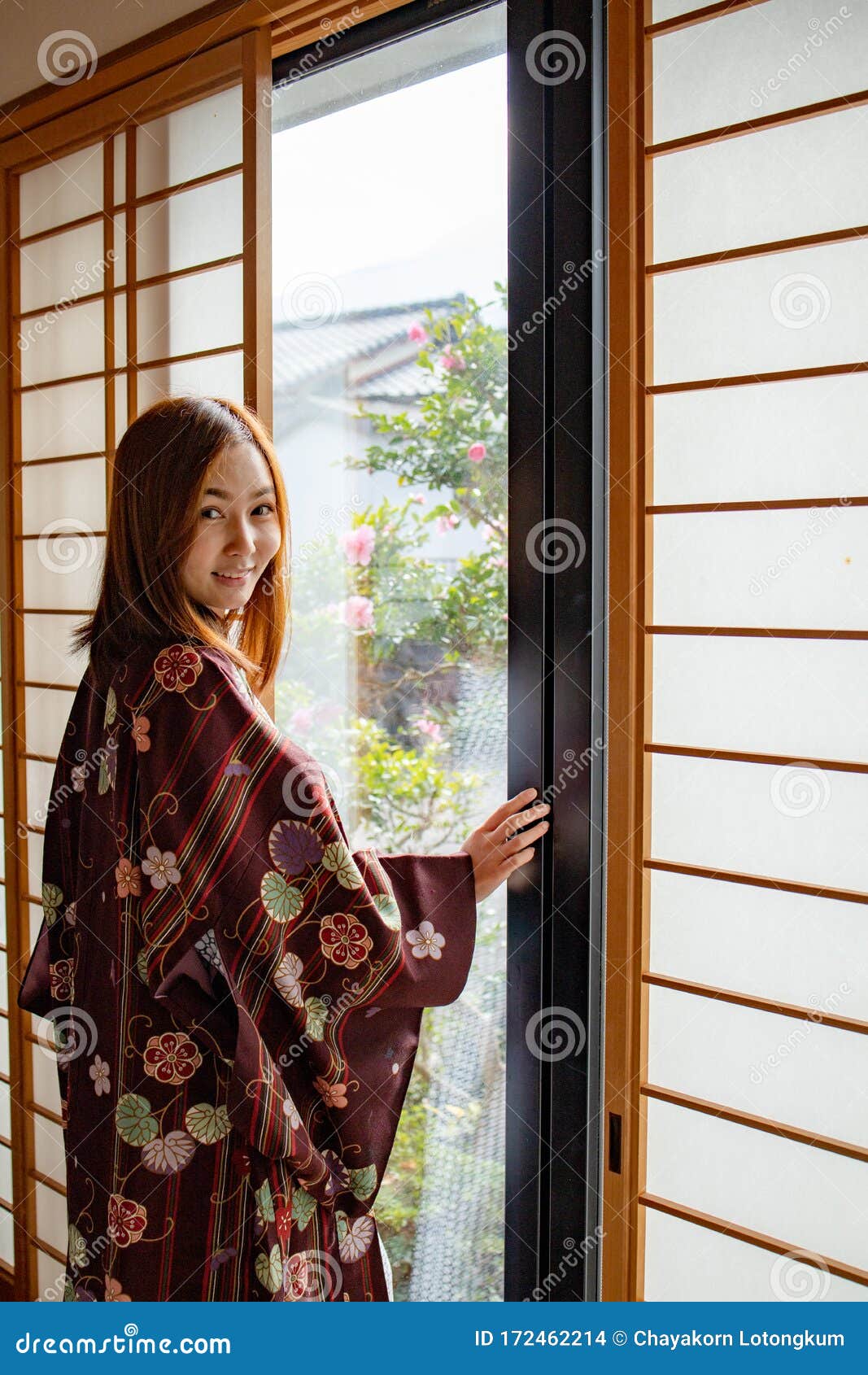 Lovely Asian Girl Wearing Yukata Japanese Stock Photo 