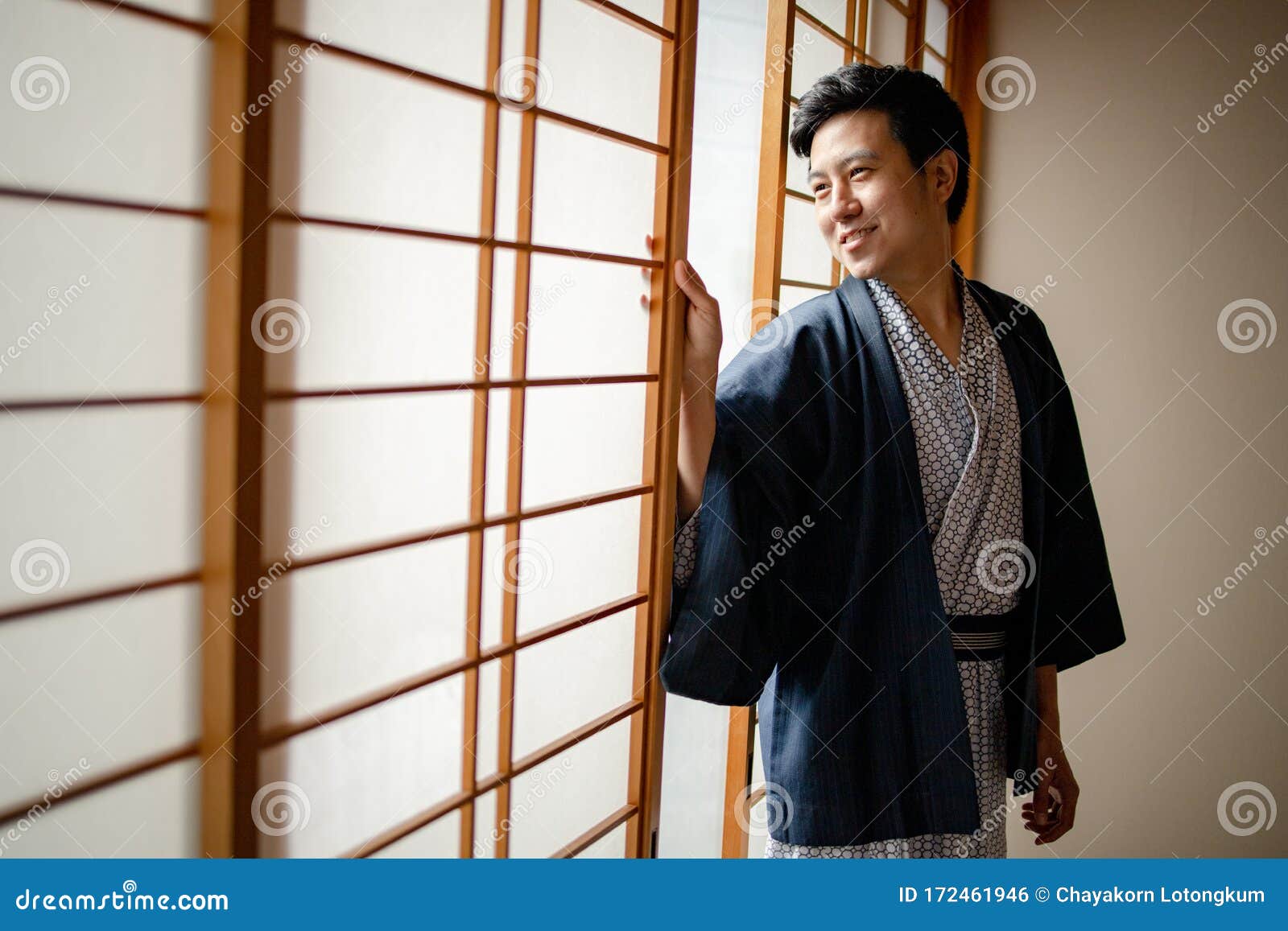 lovely asian man wearing yukata japanese
