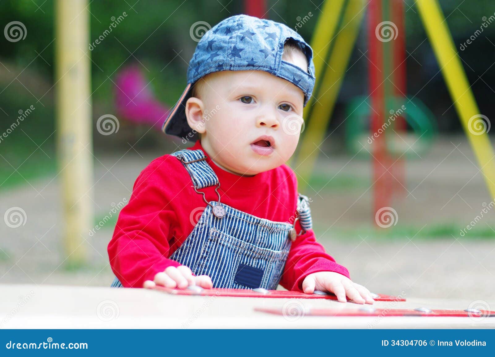 Lovely Baby on Playground in Summertime Stock Photo - Image of walking ...