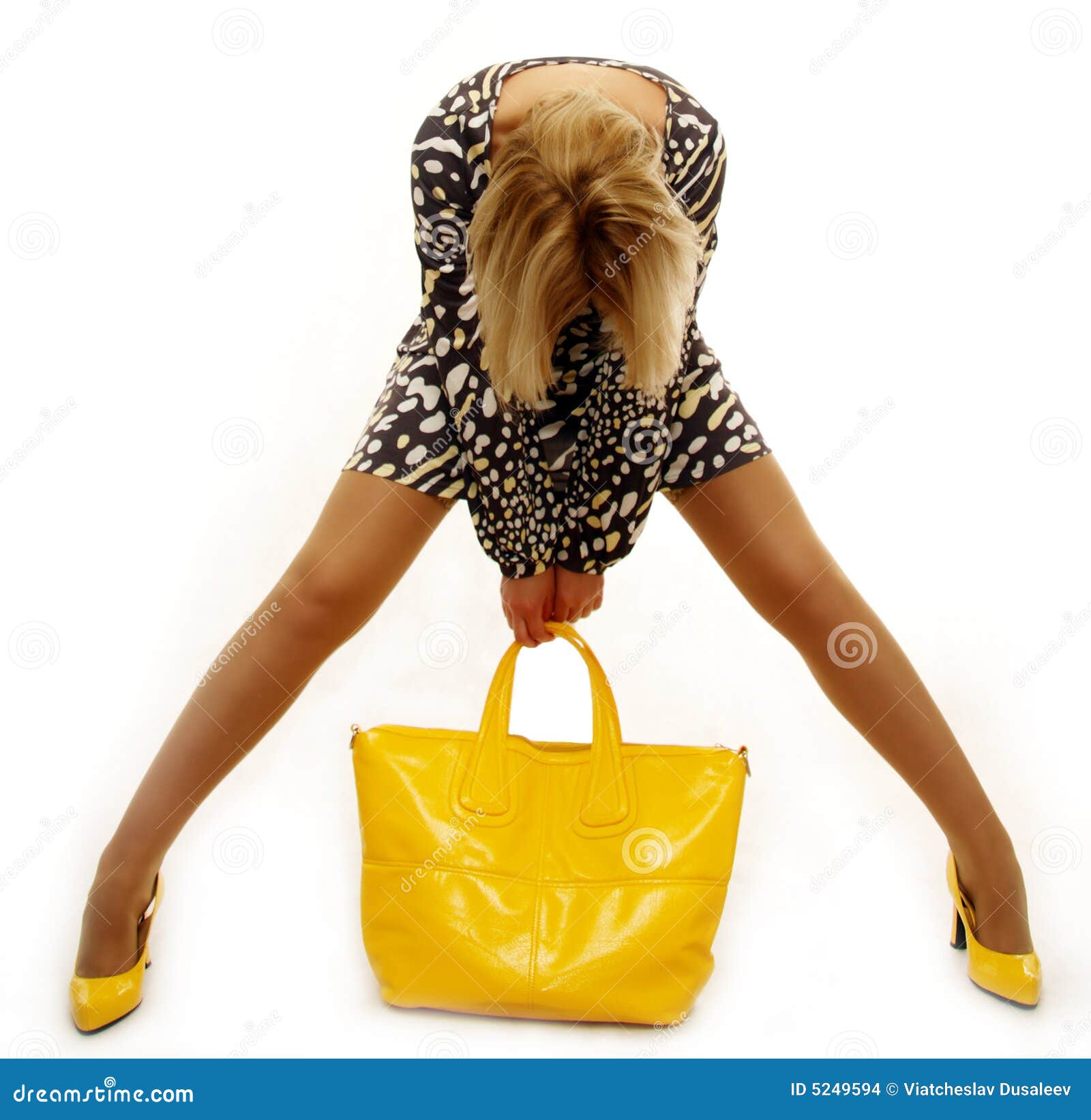 Lovely Blond Woman with Yellow Bag Stock Photo Image of isolated