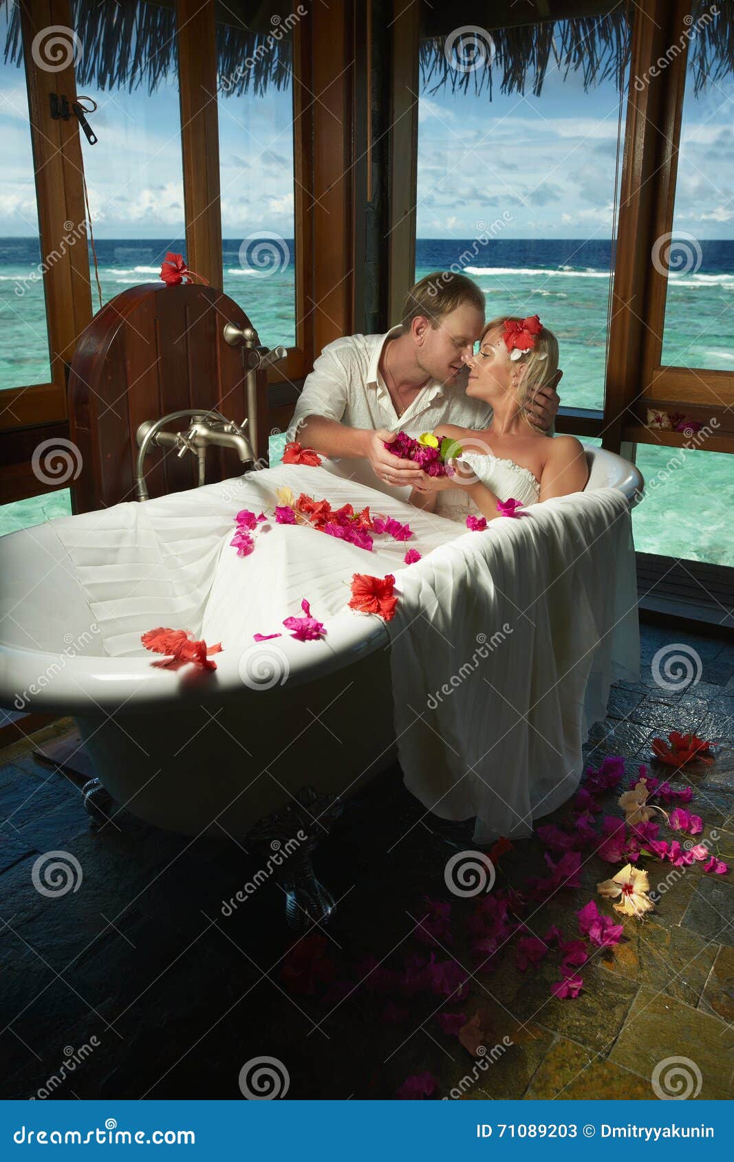 Lovely Bride And Groom During Dream Preparation And Spa