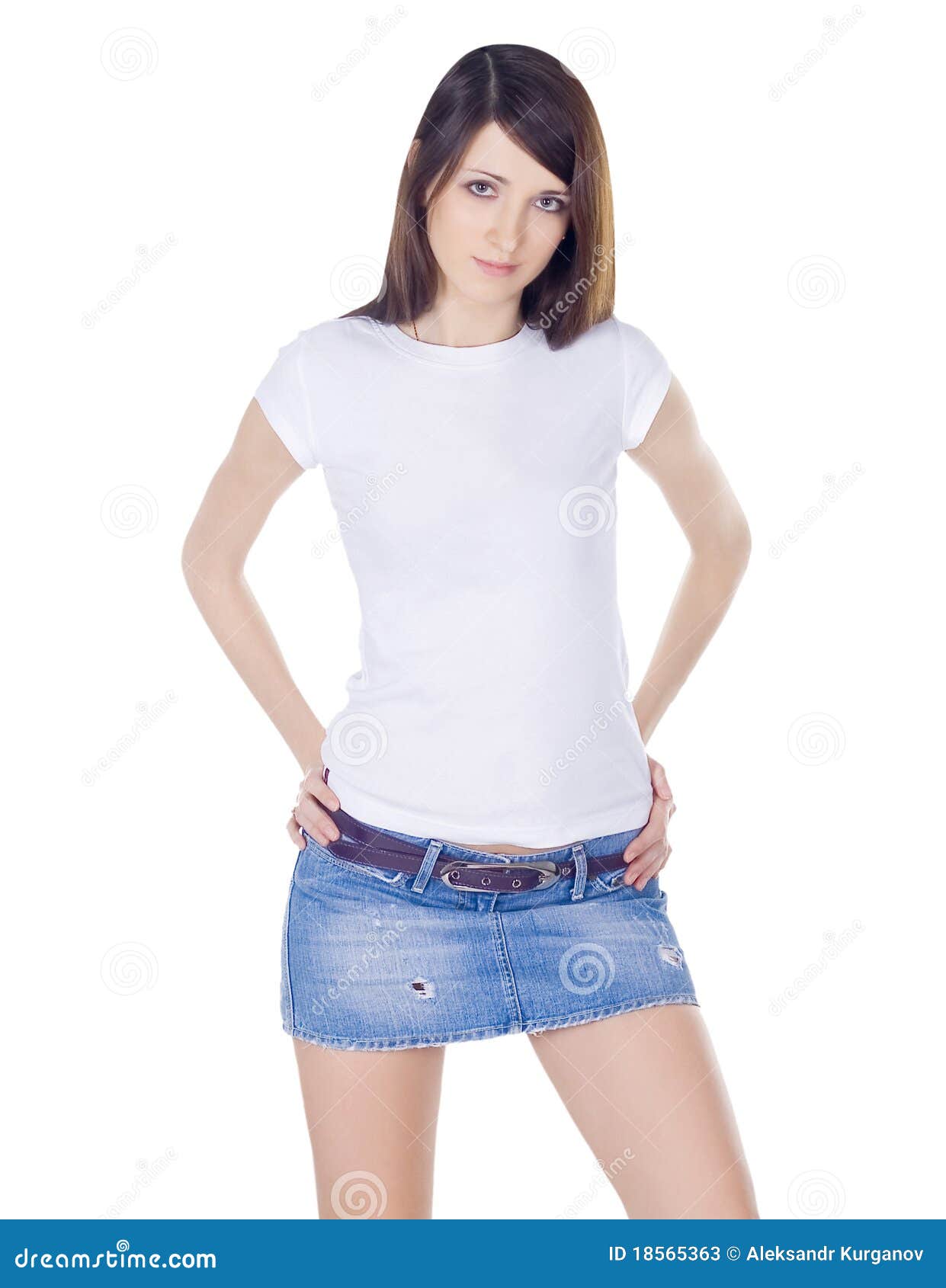 Lovely Brunette In Denim Skirt Stock Photos - Image: 18565363