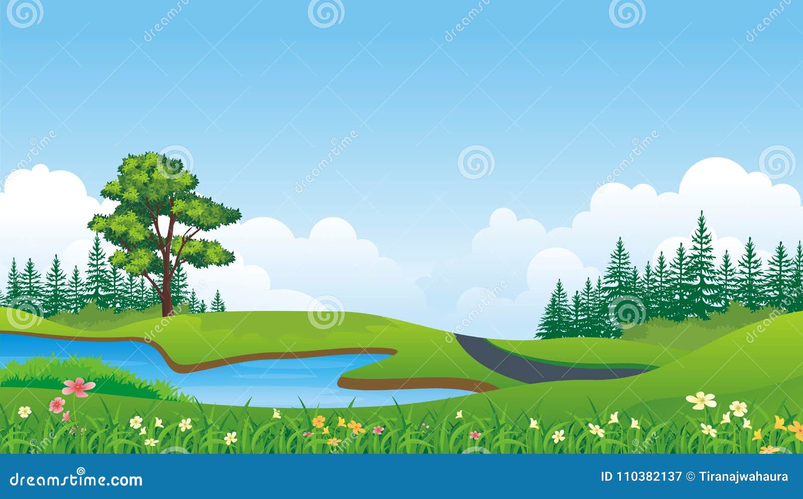 Lovely Cartoon Nature Landscape Background Stock Vector - of adventure, bark: 110382137