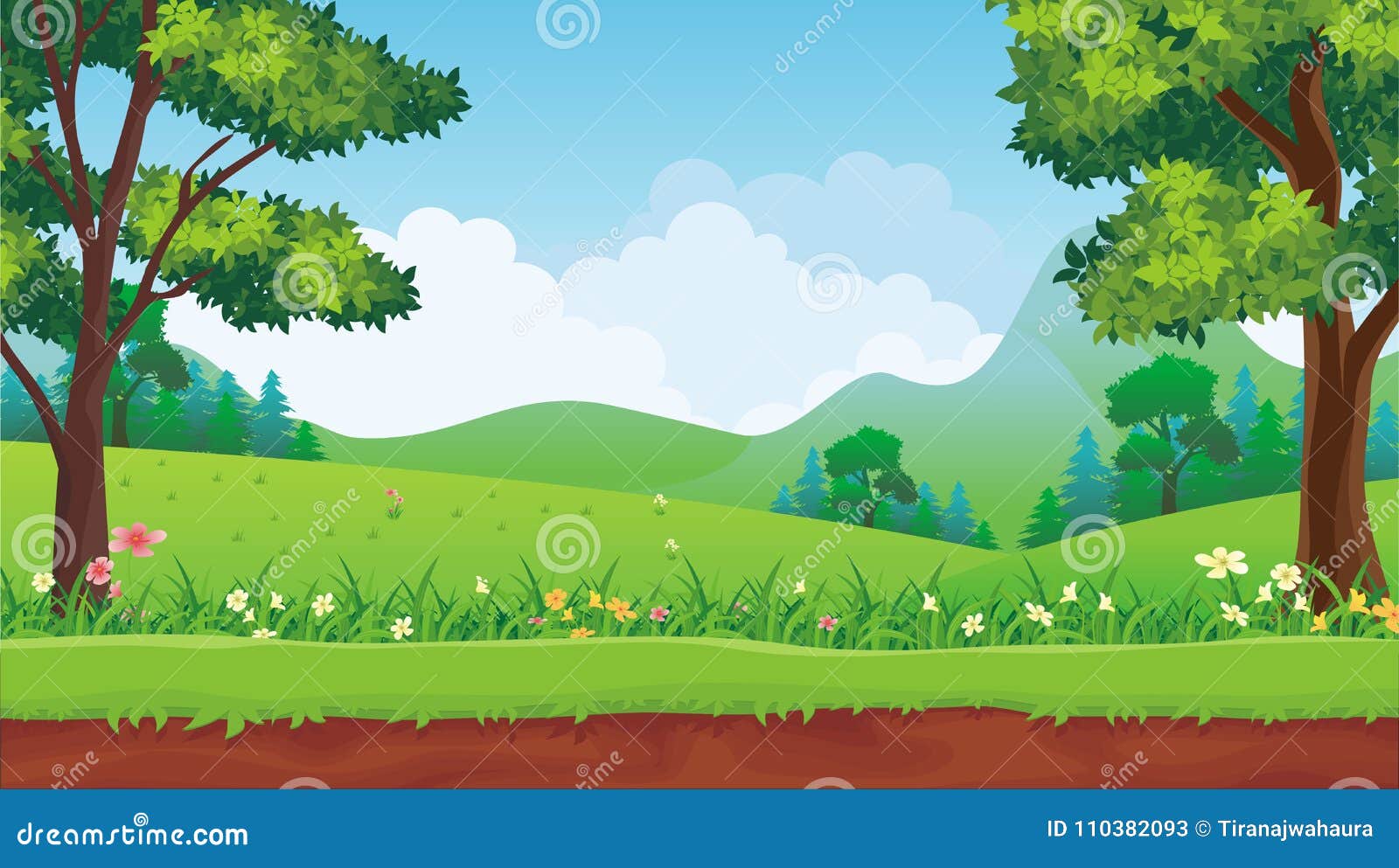 Lovely Cartoon Nature Landscape Background Stock Vector - Illustration