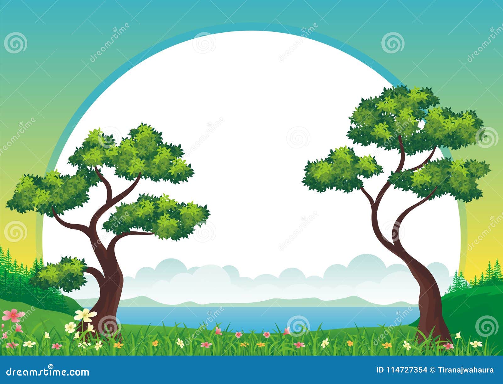 Lovely Cartoon Nature Landscape Background Stock Vector - Illustration of  backdrop, grass: 114727354