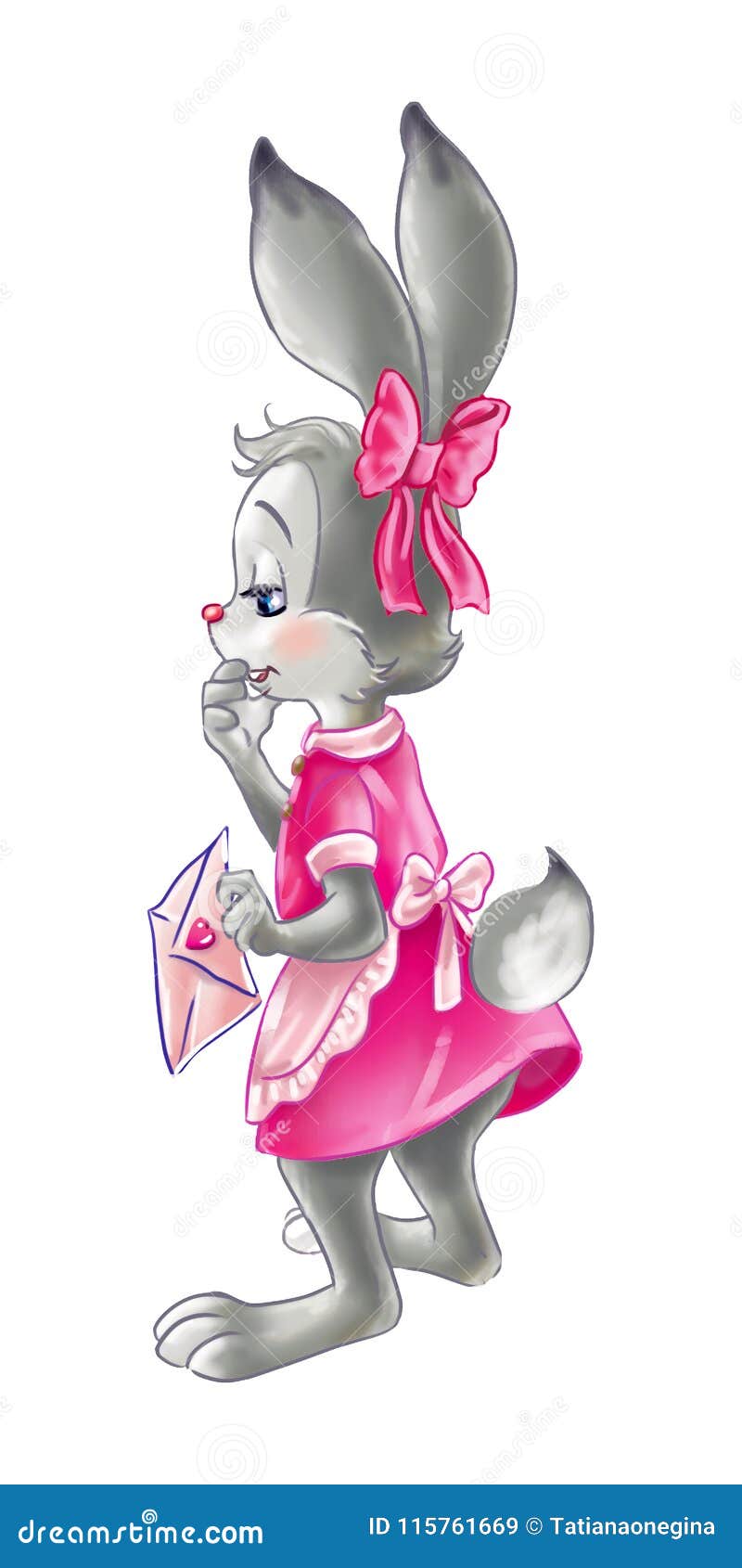 Lovely Cartoon Rabbit Girl Character in Pink Dress Holding a Letter Stock  Illustration - Illustration of design, female: 115761669
