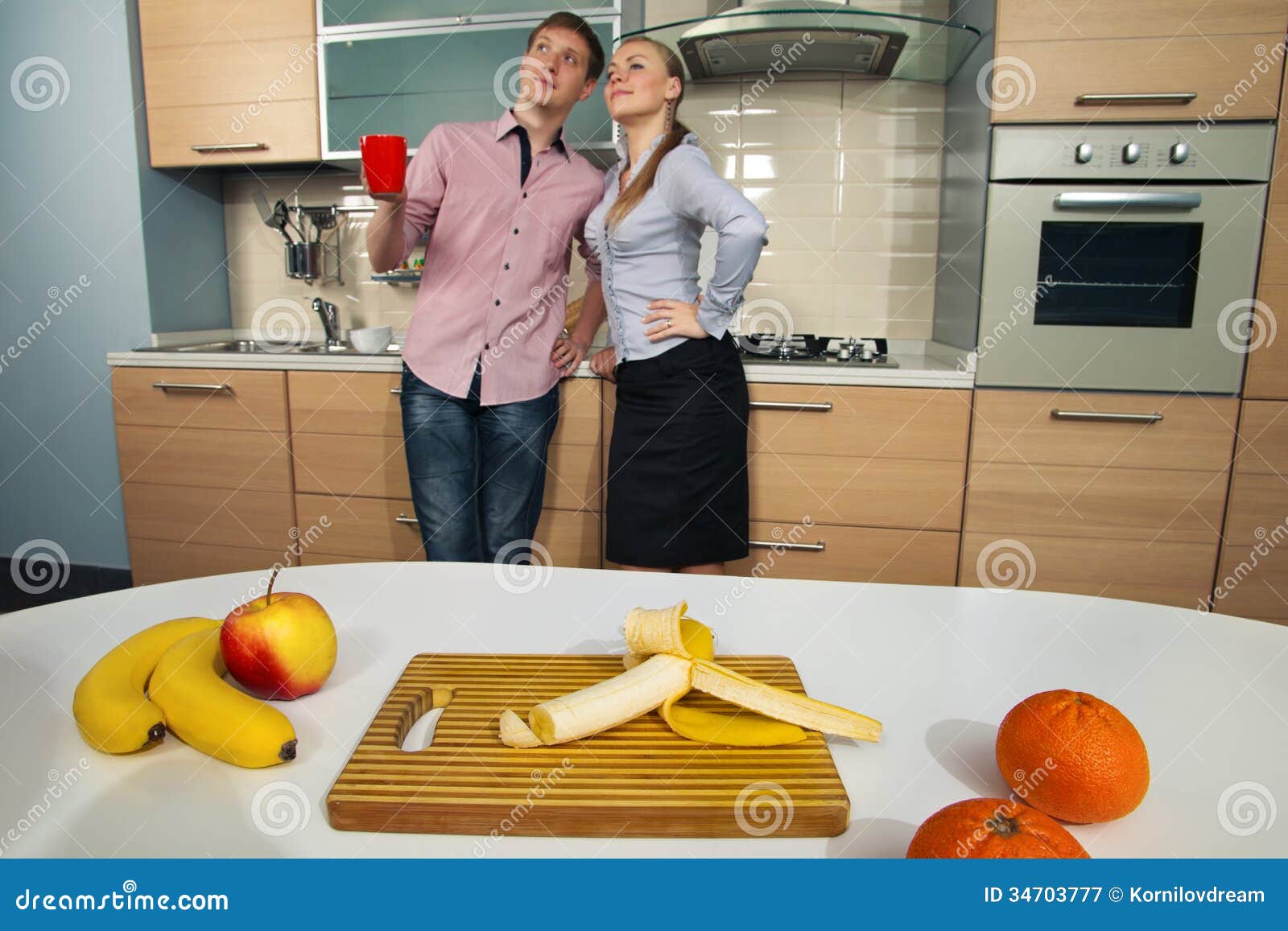 Lovely Couple On Kitchen Stock Image Image Of Happy 34703777