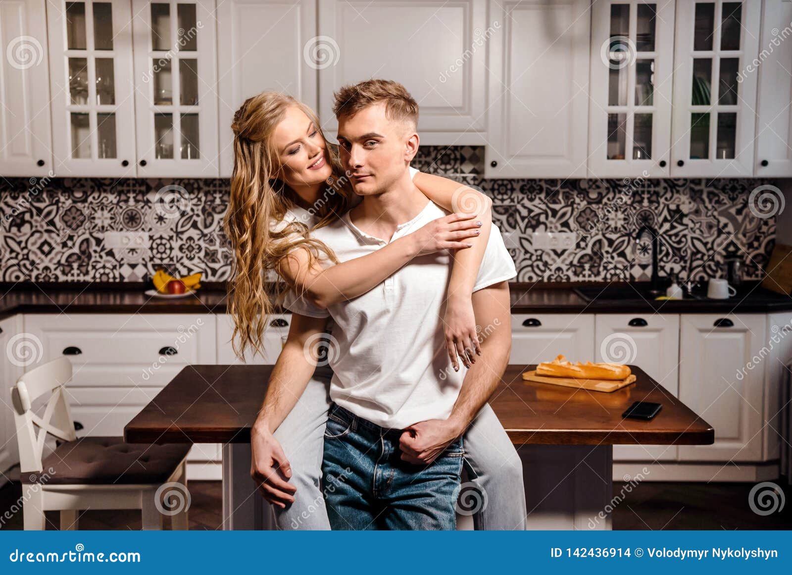 Lovely Couple at the Kitchen Stock Photo   Image of boyfriend ...