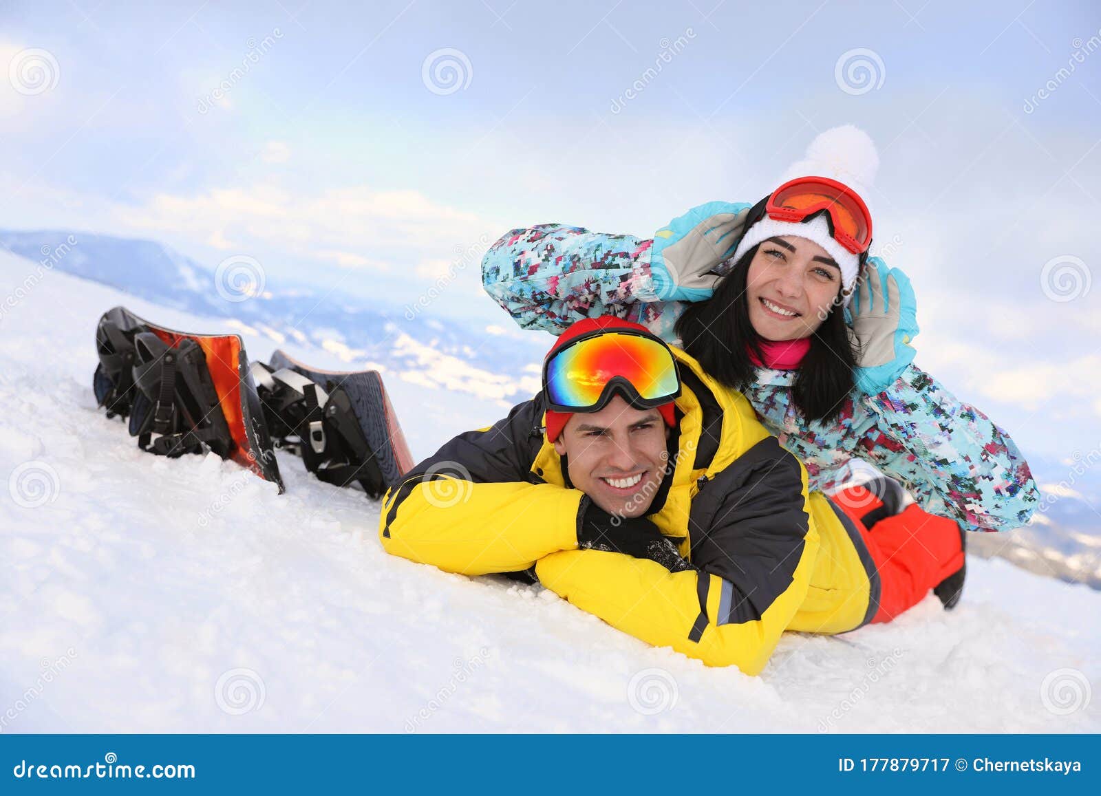 Couple on Snowy Hill. Winter Vacation Stock Image - Image of outdoors ...