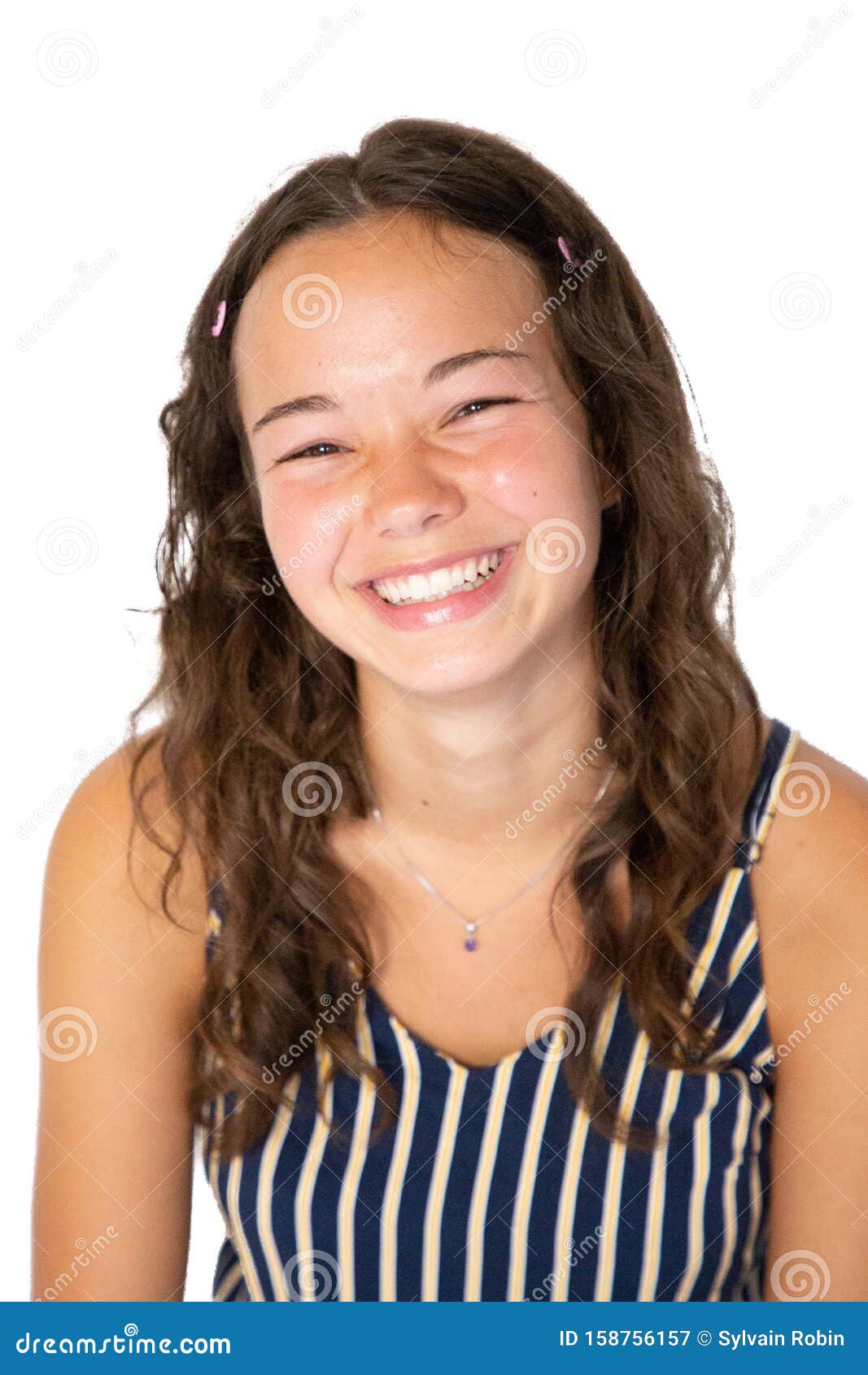 Lovely Curly Woman Happy Teenage Girl Smiles Gently at Camera Isolated ...