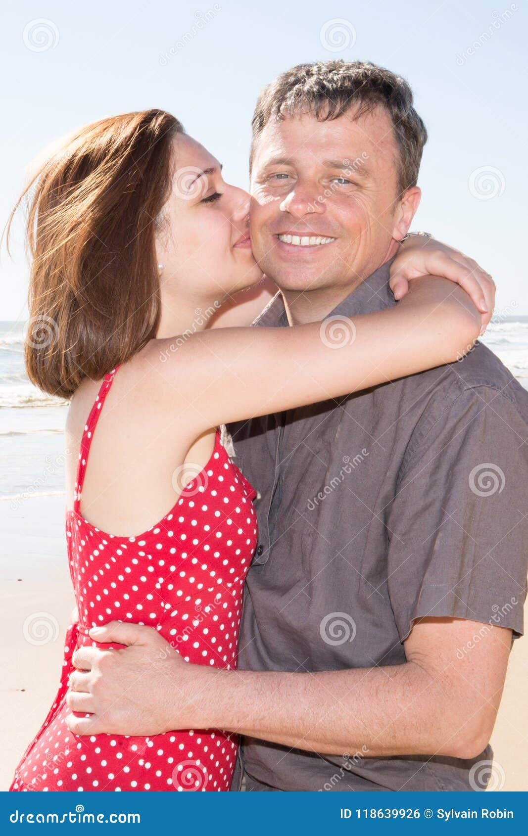 Cute Girl Kiss Man Outdoor Beach Stock Photo - Image of lovely ...