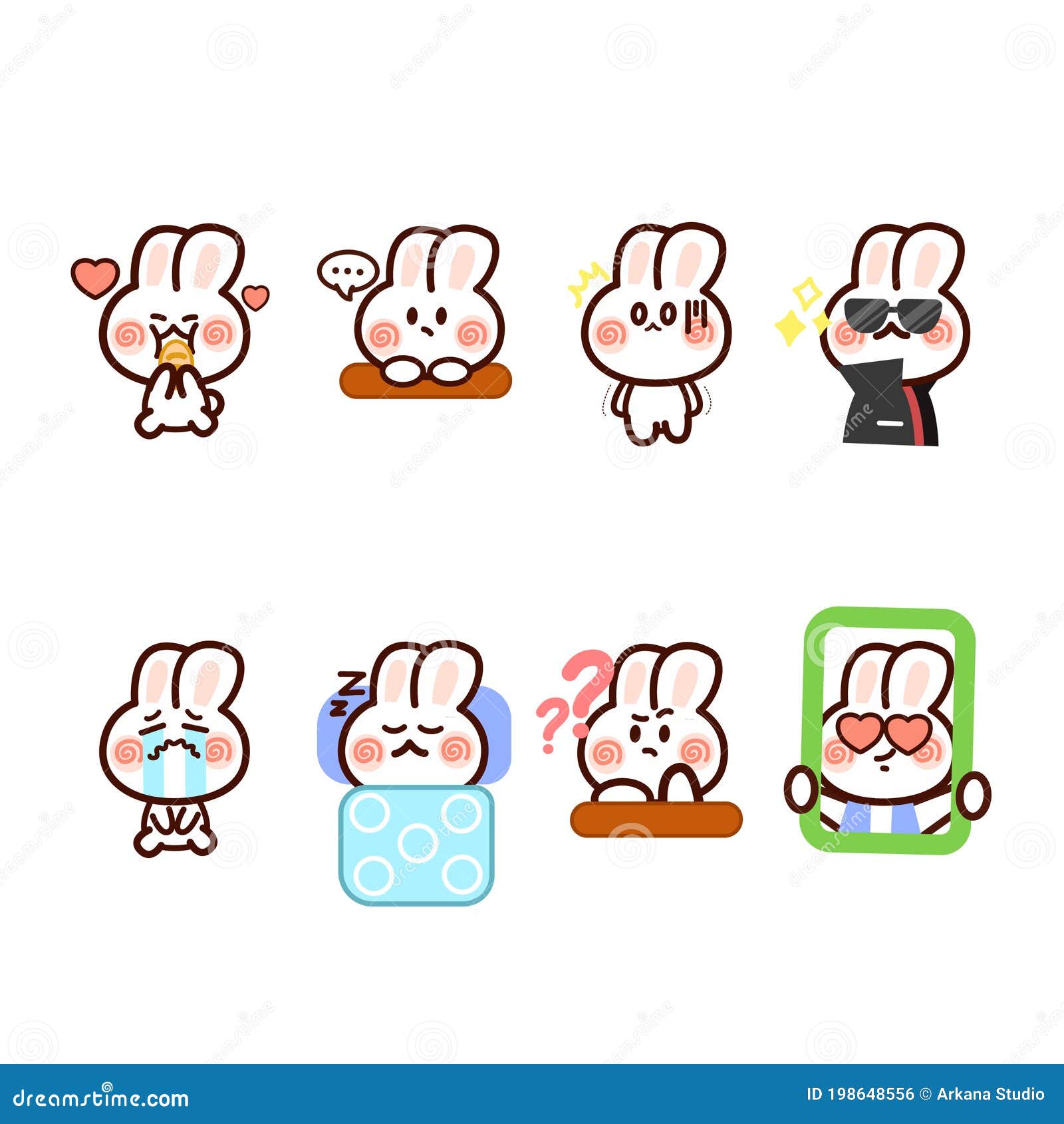 Lovely and Cute Little Rabbit Bunny Expression Doodle Sticker Set 1 ...