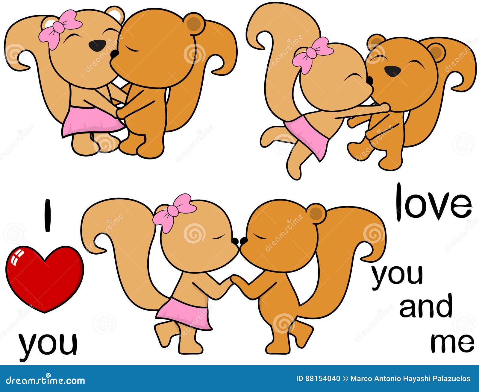 Lovely Cute Squirrel Cartoon Love Set Stock Vector Illustration of