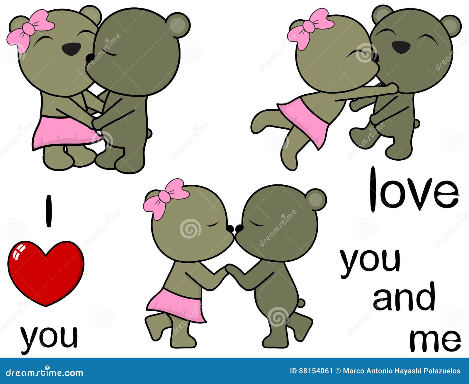 Lovely Cute Teddy Bear Cartoon Love Set Stock Vector