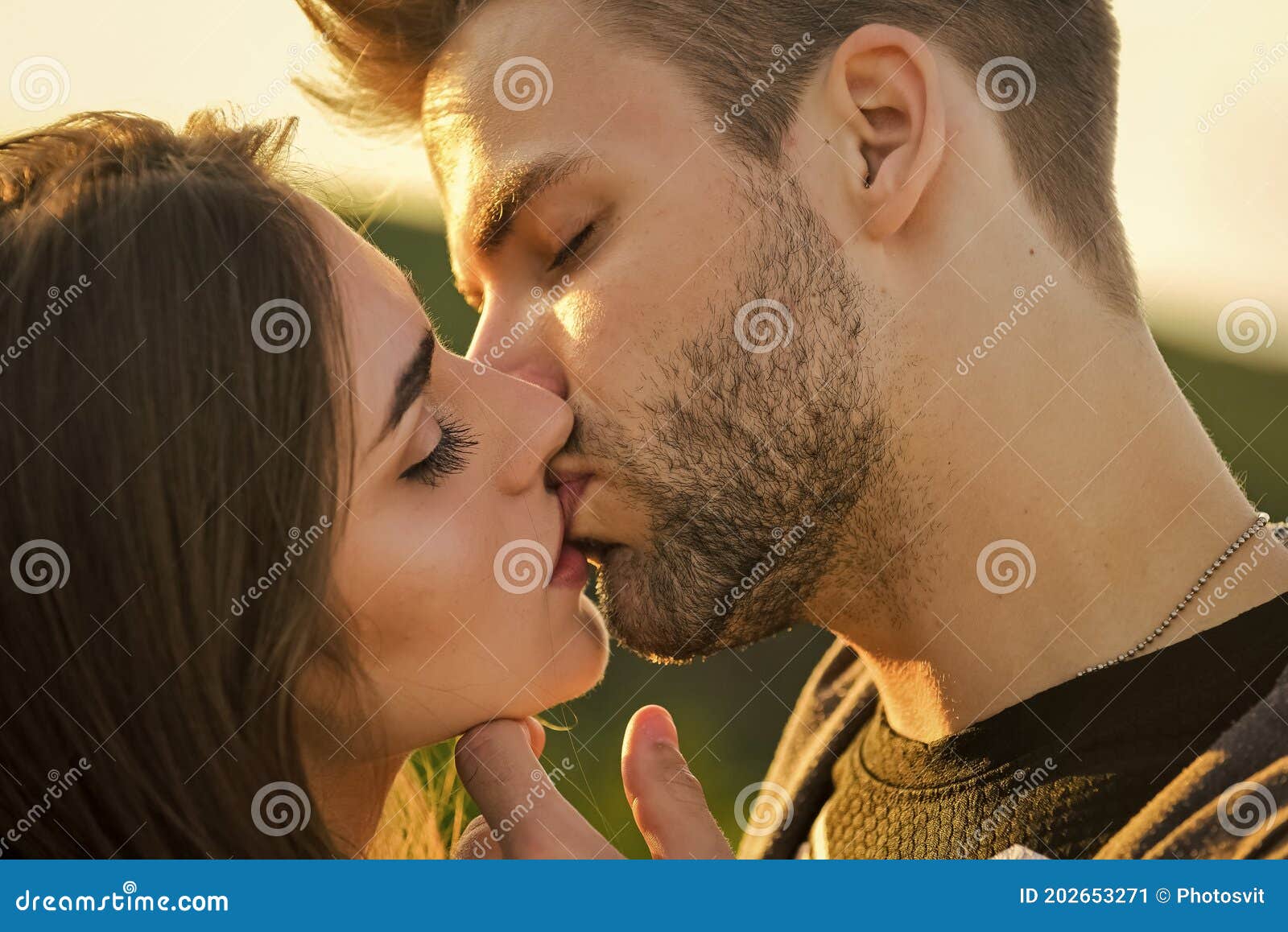 Lovely Date. Kissing Couple Portrait. Delicate Gorgeous Kiss. Man ...