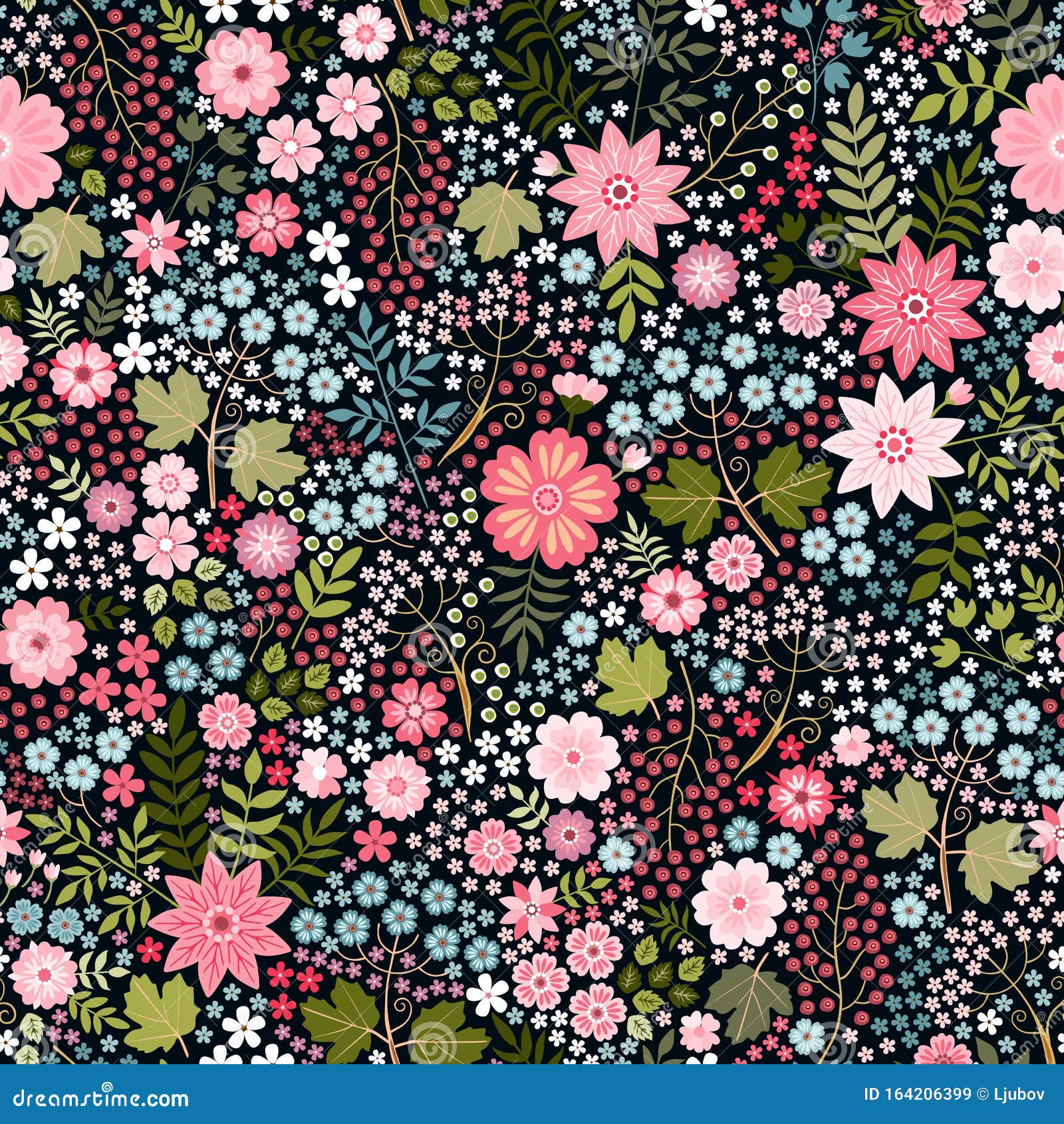 Ditsy Floral On Black Wrapping Paper