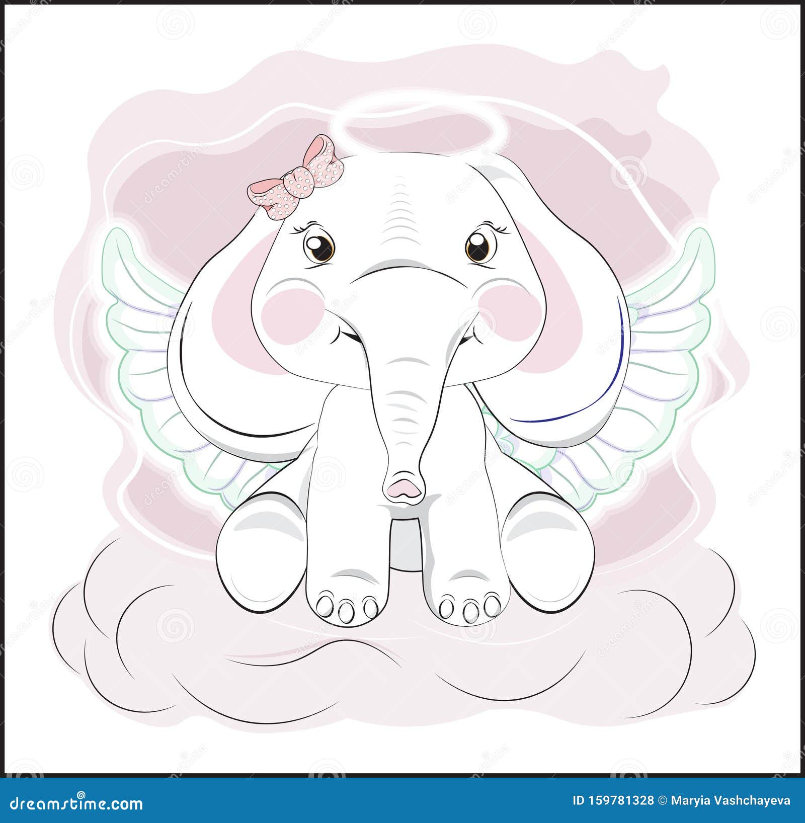 Lovely Elephant Angel Stock Vector. Illustration Of Design - 159781328