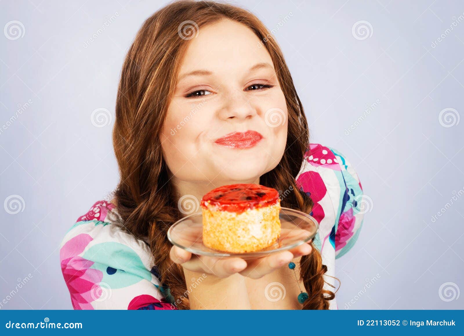 Lovely Girl with Fruit Cake Stock Photo Image of lady, hold 22113052