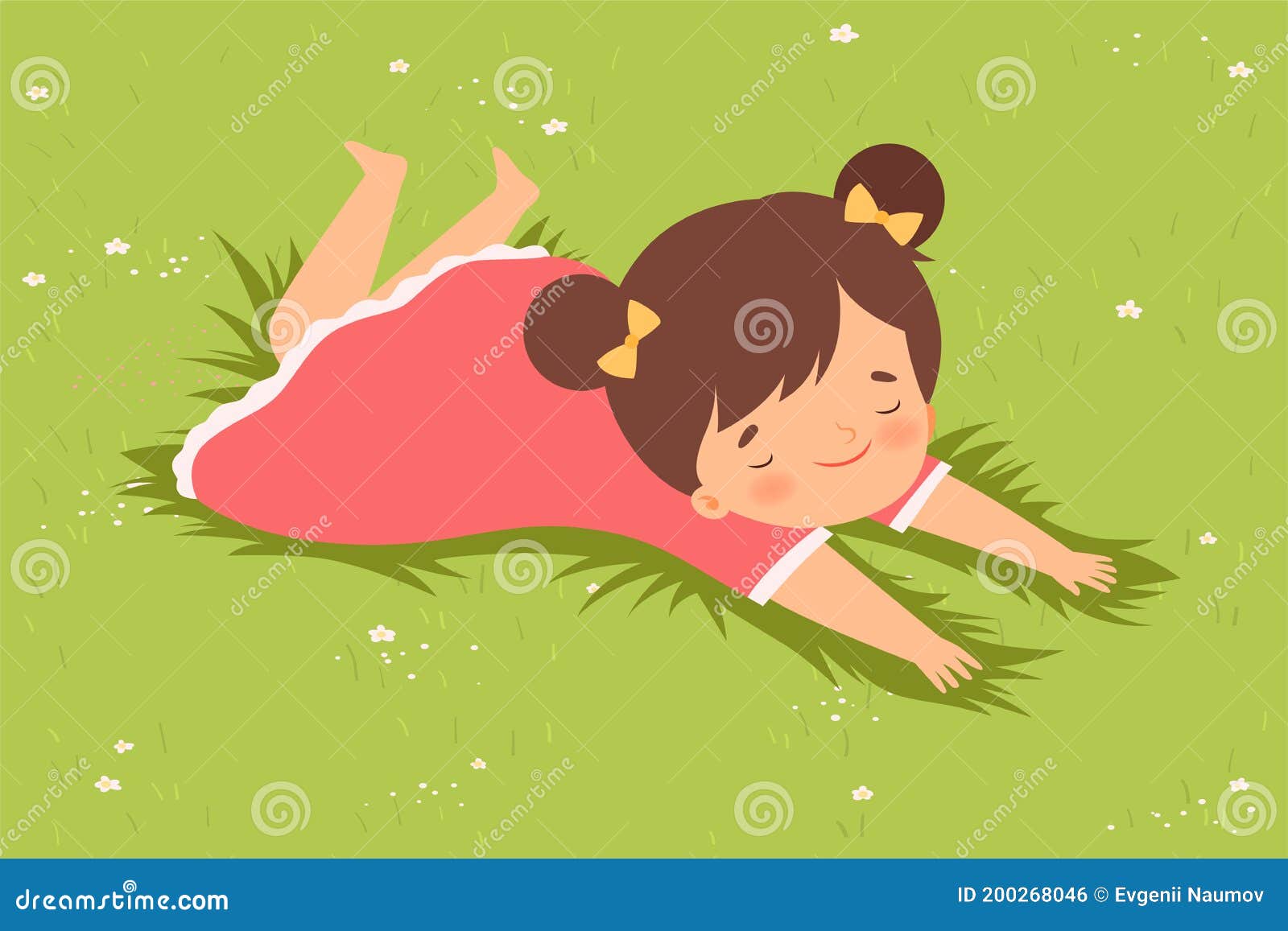 Lovely Girl Lying Down on Green Lawn on Her Stomach, Cute Kid Having Fun  Outdoors Cartoon Vector Illustration Stock Vector - Illustration of  children, meadow: 200268046