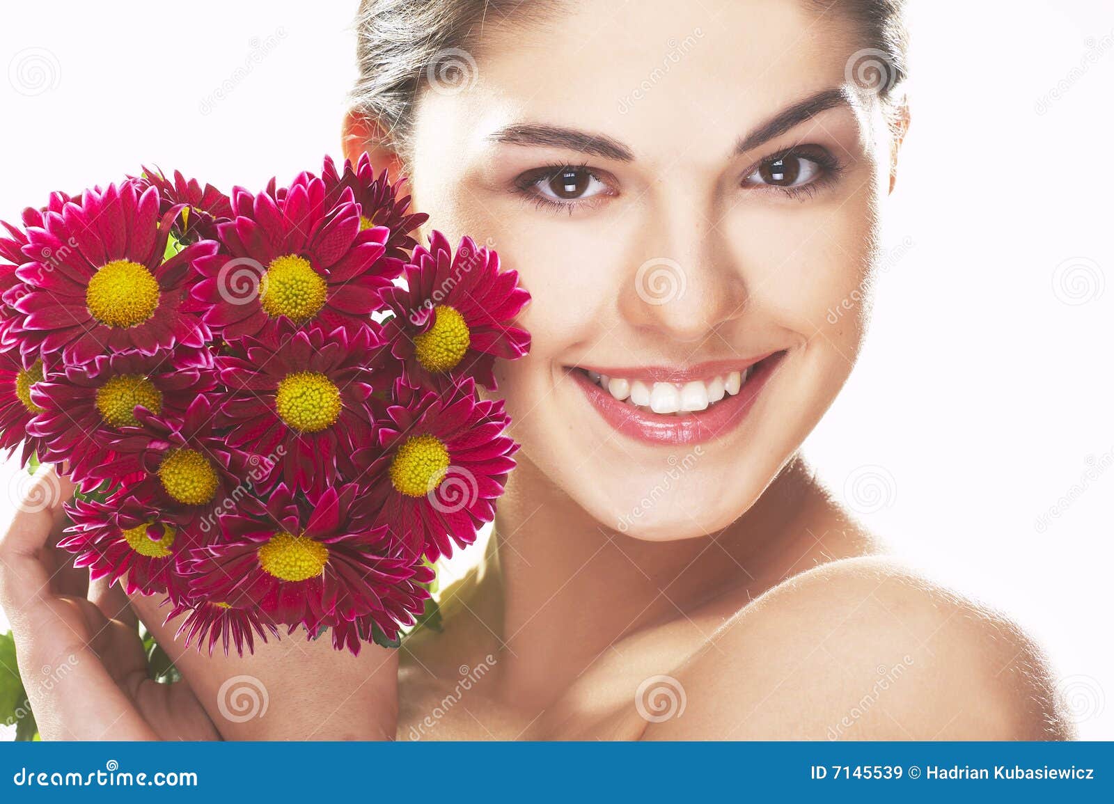Lovely Girl with Red Flower Stock Image Image of flowers, laugh 7145539