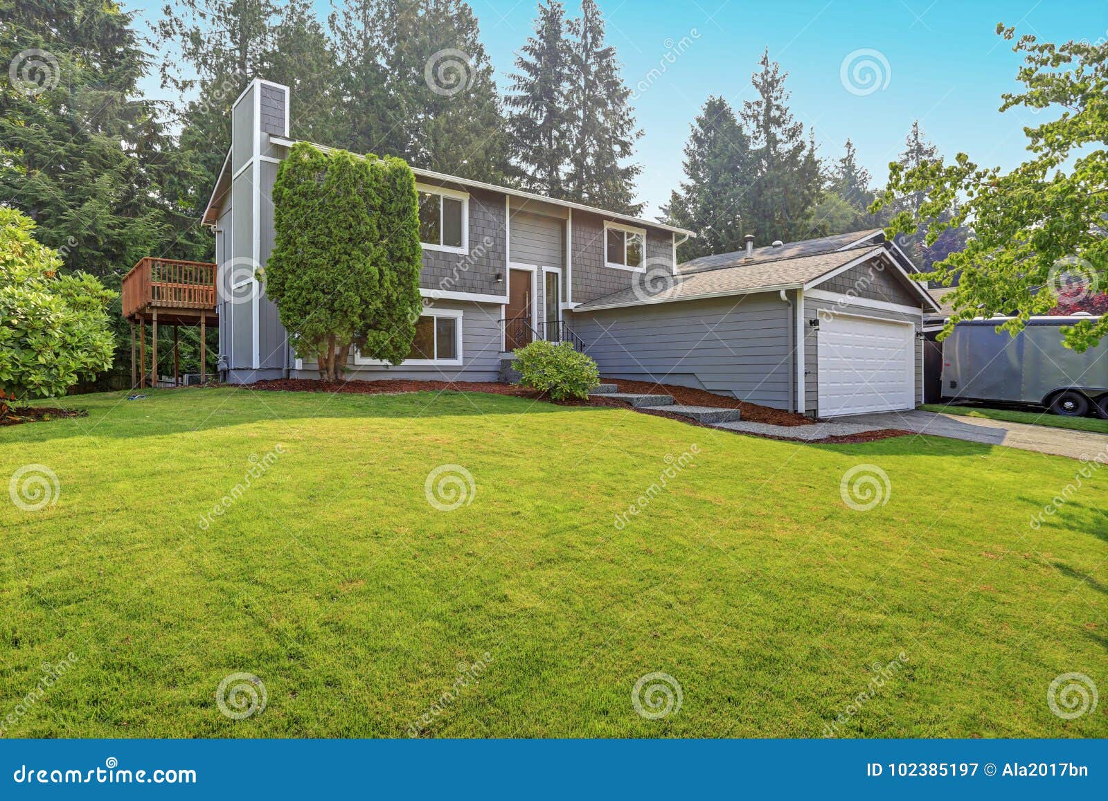 lovely grey rambler house exterior features grey siding