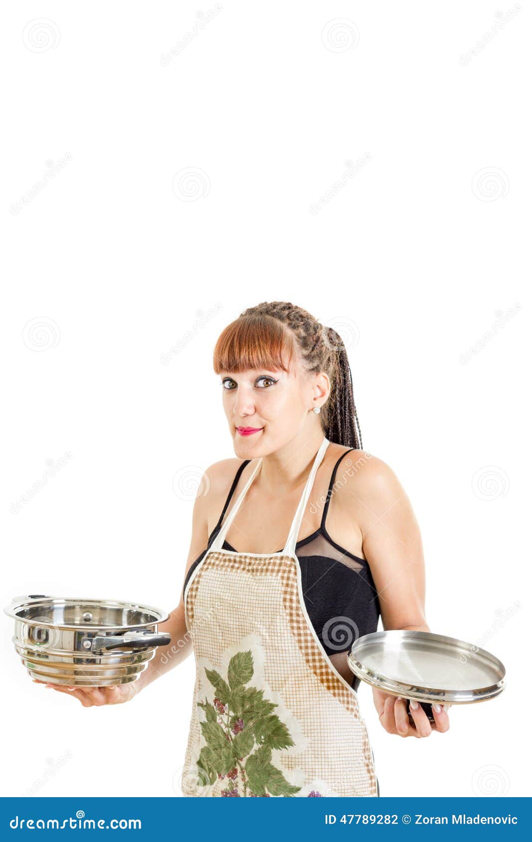 Lovely Housewife In Apron Trying To Cook Stock Photo Image Of Female