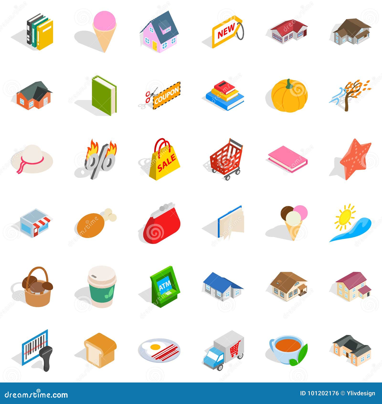 Lovely Icons Set Isometric Style Stock Vector Illustration Of