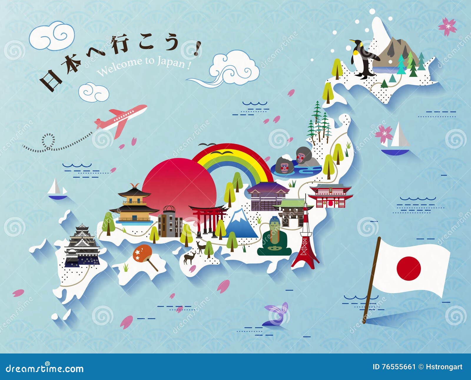 Lovely Japan Travel Map Design Stock Illustration - Illustration of ...